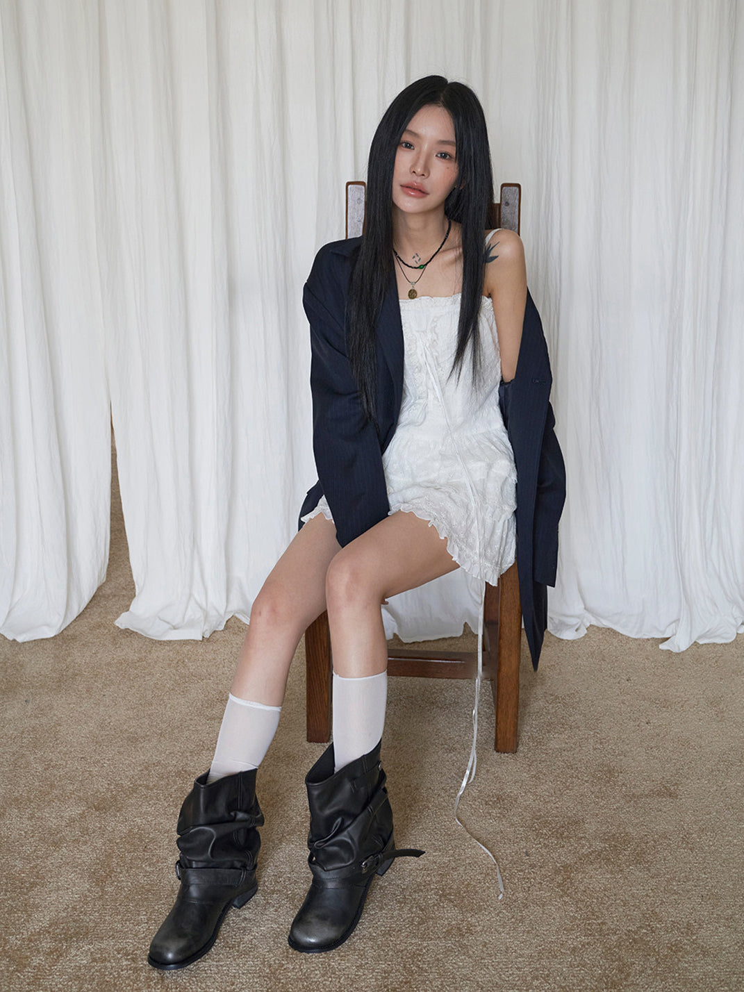 Ruched Buckle Mid-Calf Block-Heel Boots - View 11