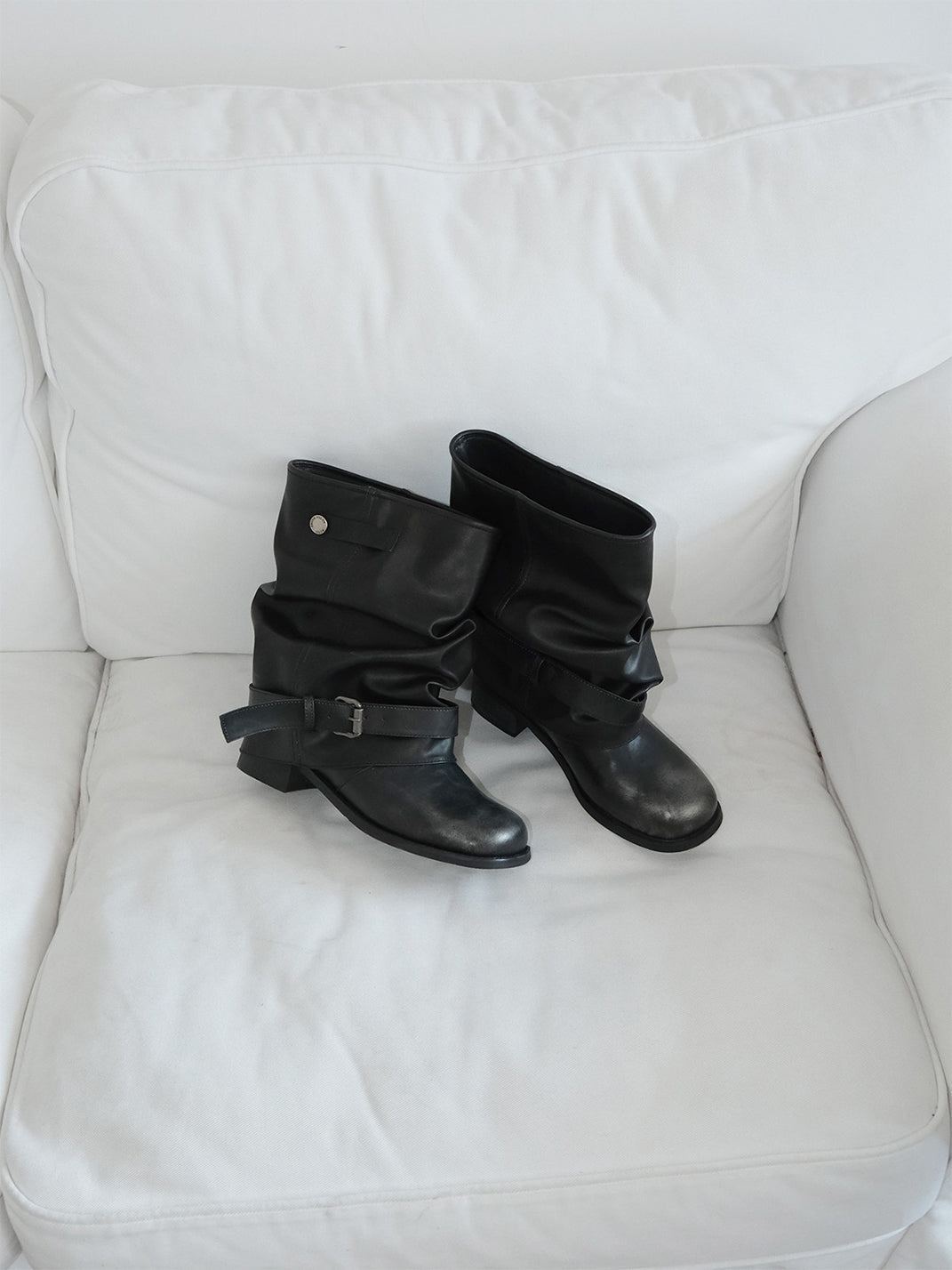 Ruched Buckle Mid-Calf Block-Heel Boots - View 12