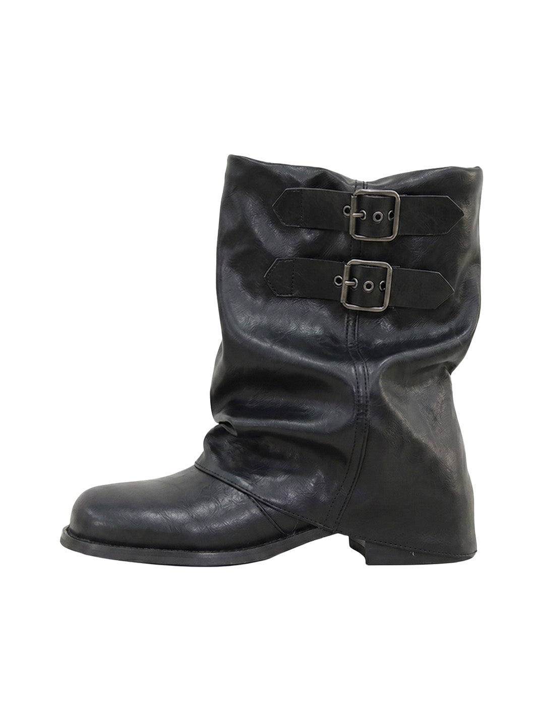 Black Buckled Wrinkle-Shaft Leather Boots
