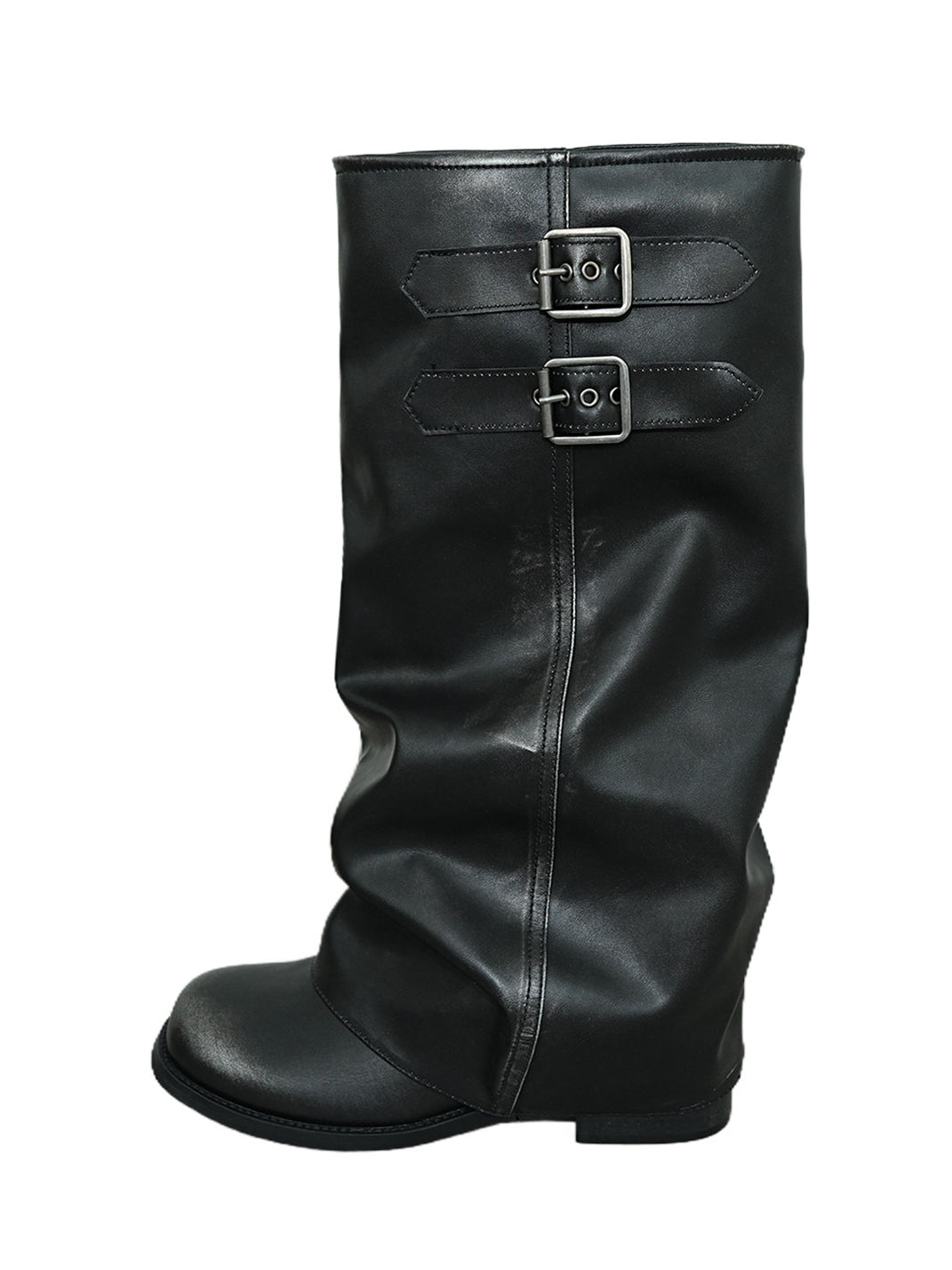 Camel Buckled Slouch-Shaft Leather Riding Boots - View 7