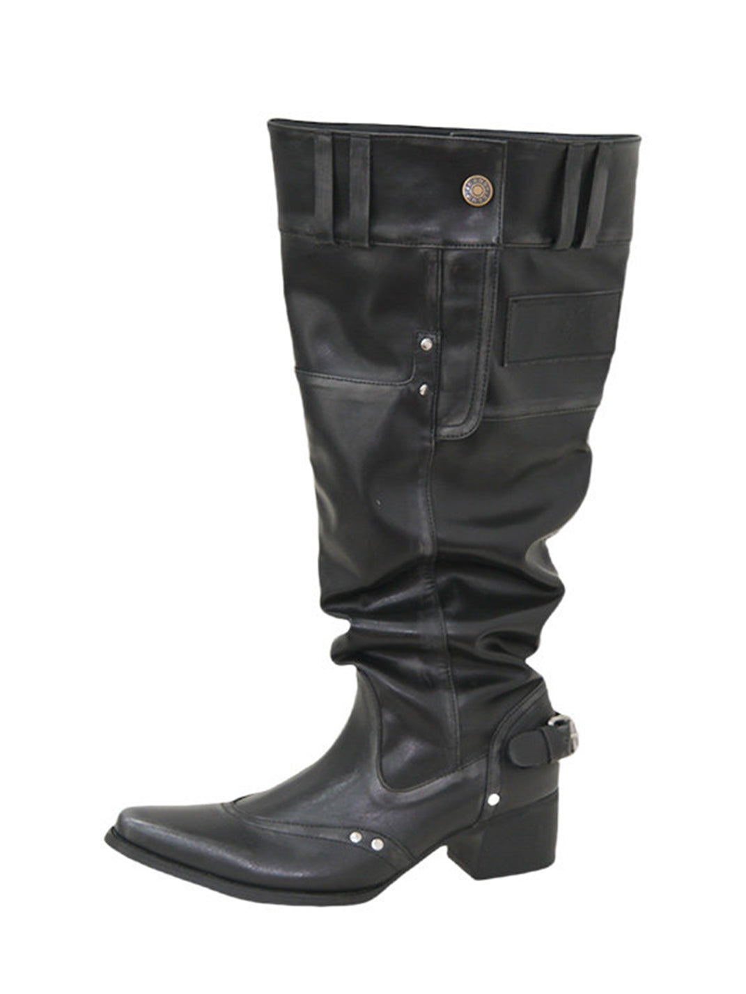 Wide-Calf Pointed-Toe Block-Heel Boots