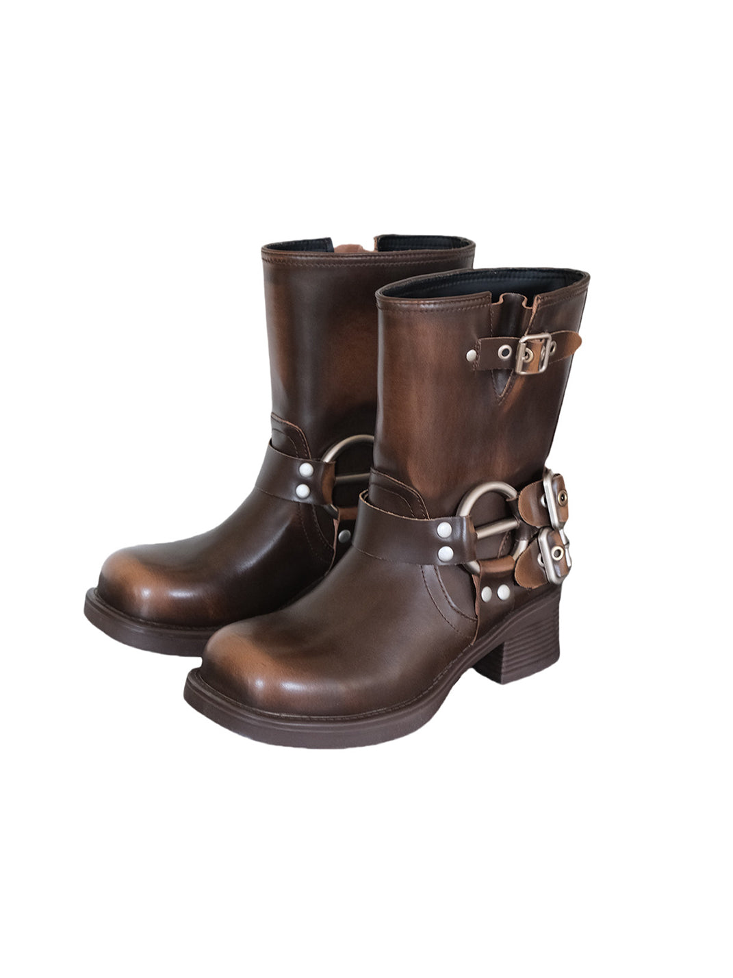 Square-Toe Buckled Leather Western Boots - View 6