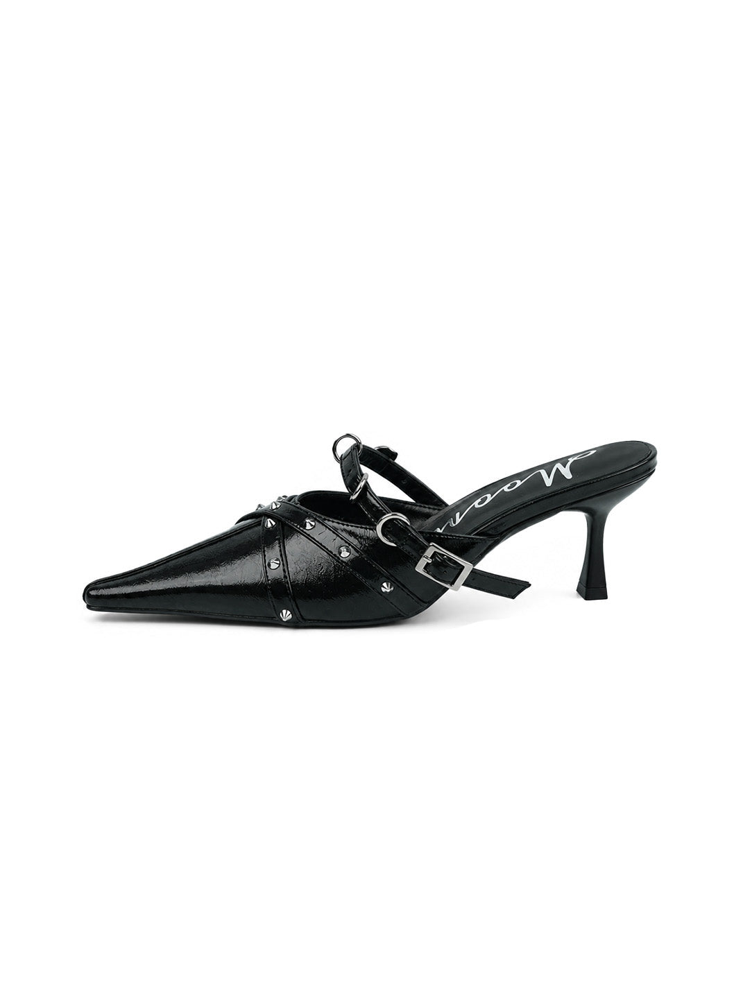 Studded Pointed-Toe Slingback Kitten Heels