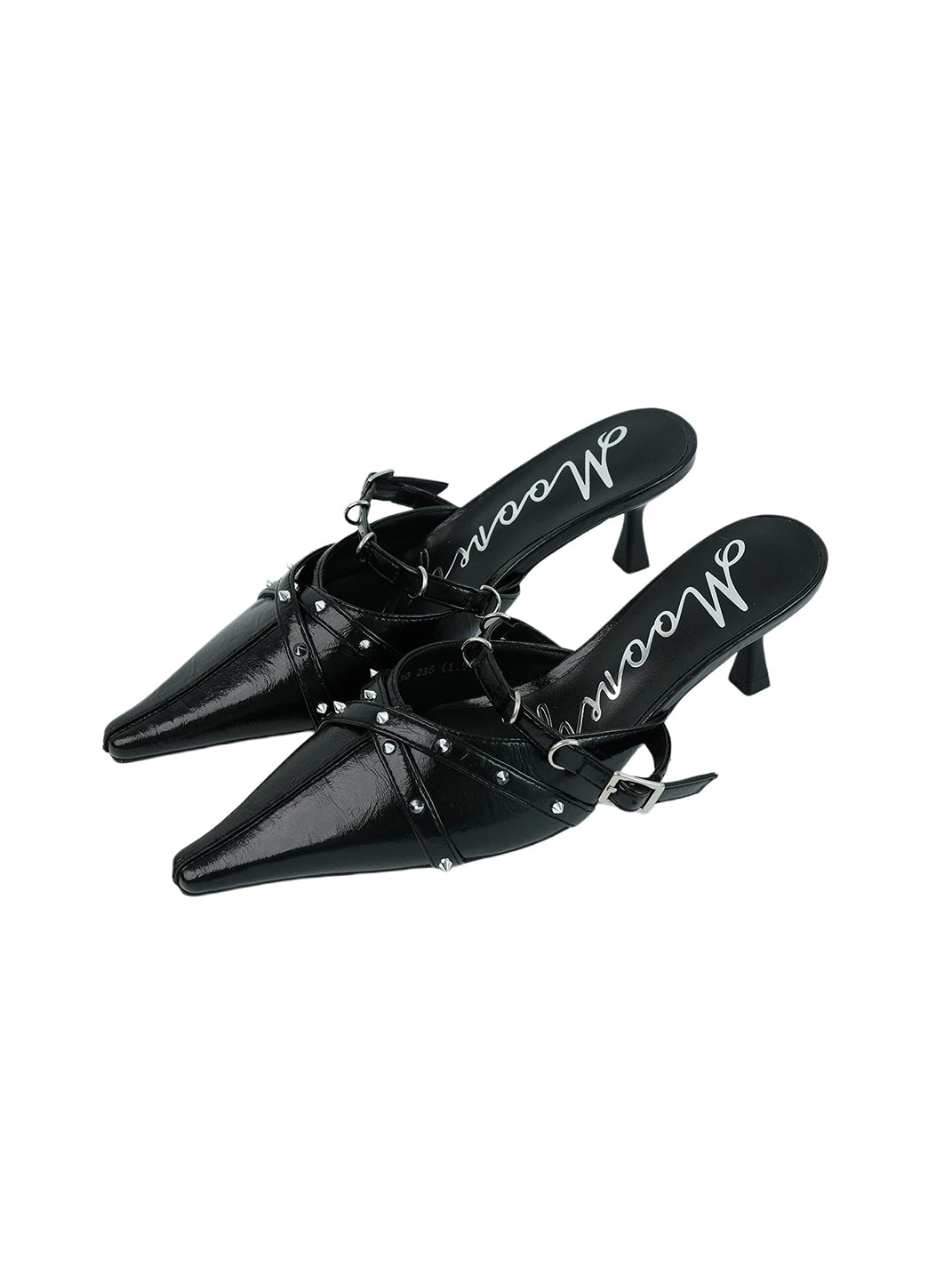 Studded Pointed-Toe Slingback Kitten Heels - View 14