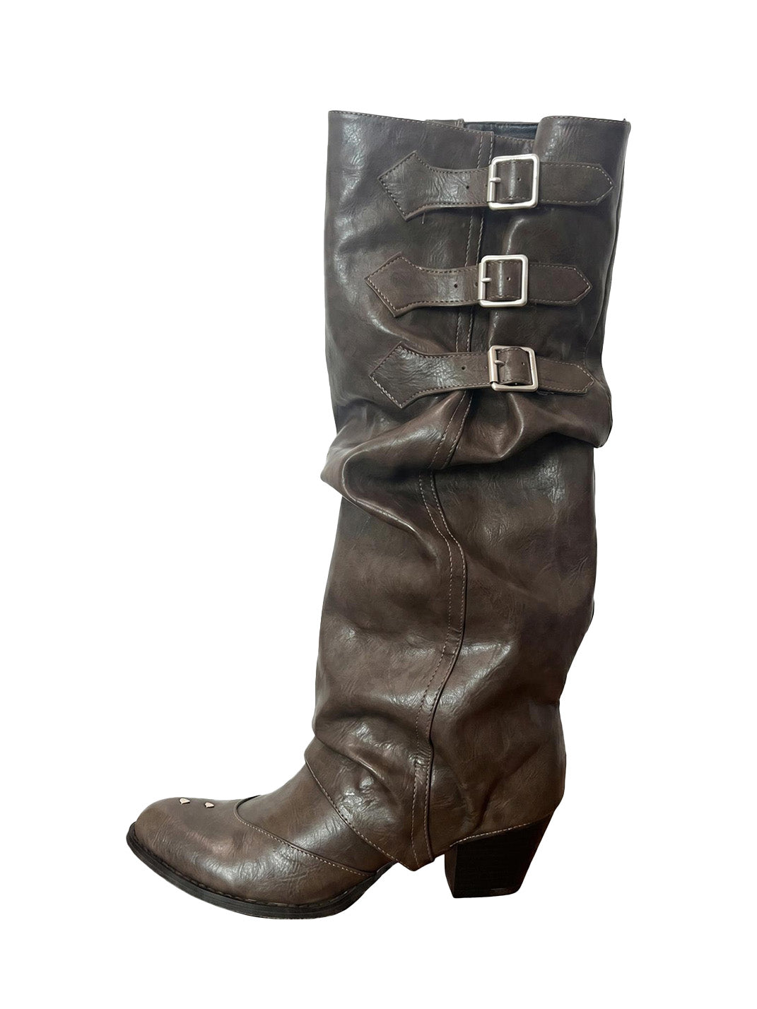 Ruched Buckle Western Knee-High Boots