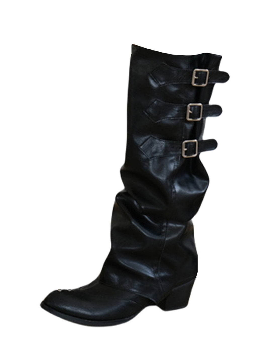 Ruched Buckle Western Knee-High Boots - View 9