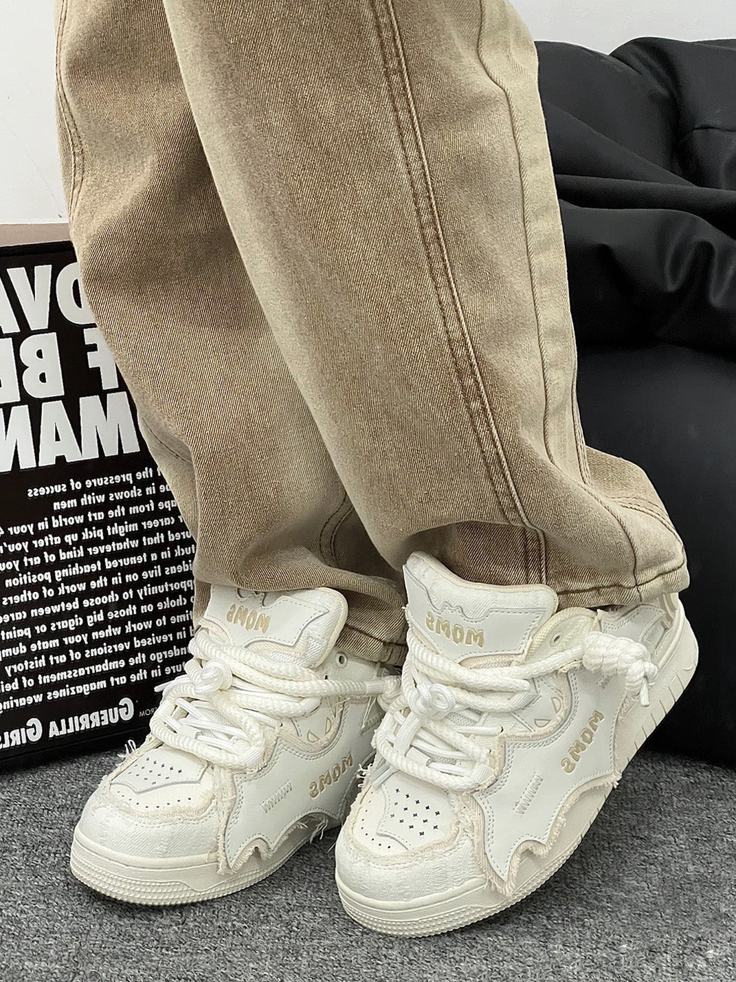 White Bat-Panel Platform Sneakers - View 2