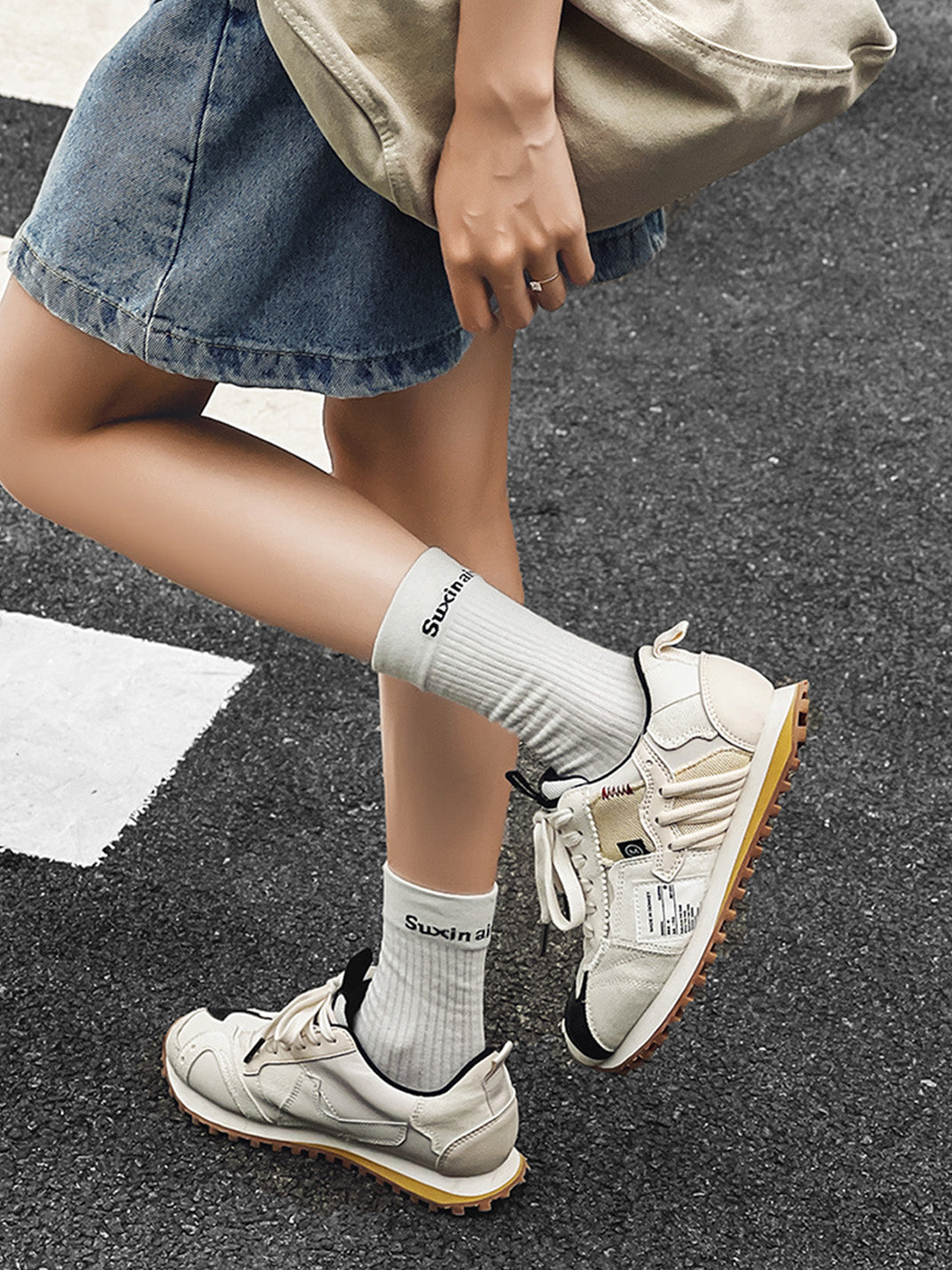Ivory Waffle-Sole Retro Runner Sneakers - View 3