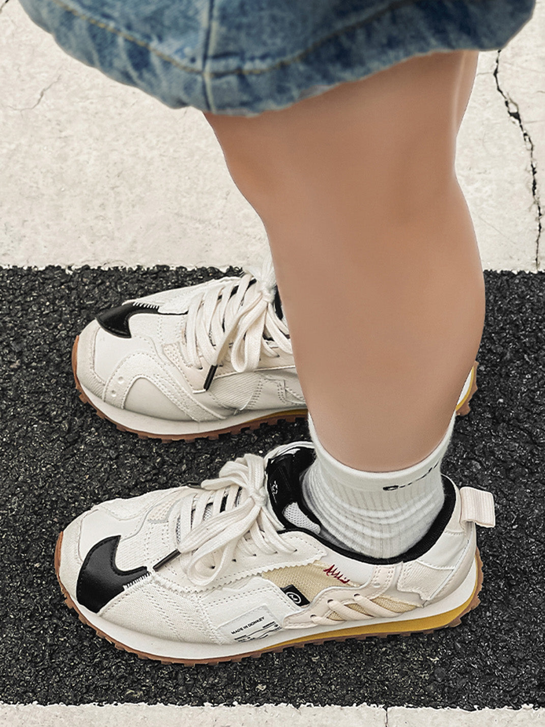 Ivory Waffle-Sole Retro Runner Sneakers - View 4