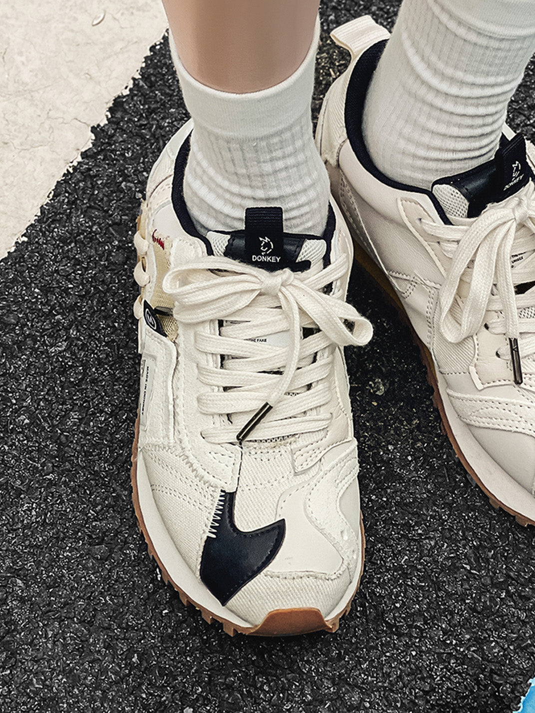 Ivory Waffle-Sole Retro Runner Sneakers - View 5