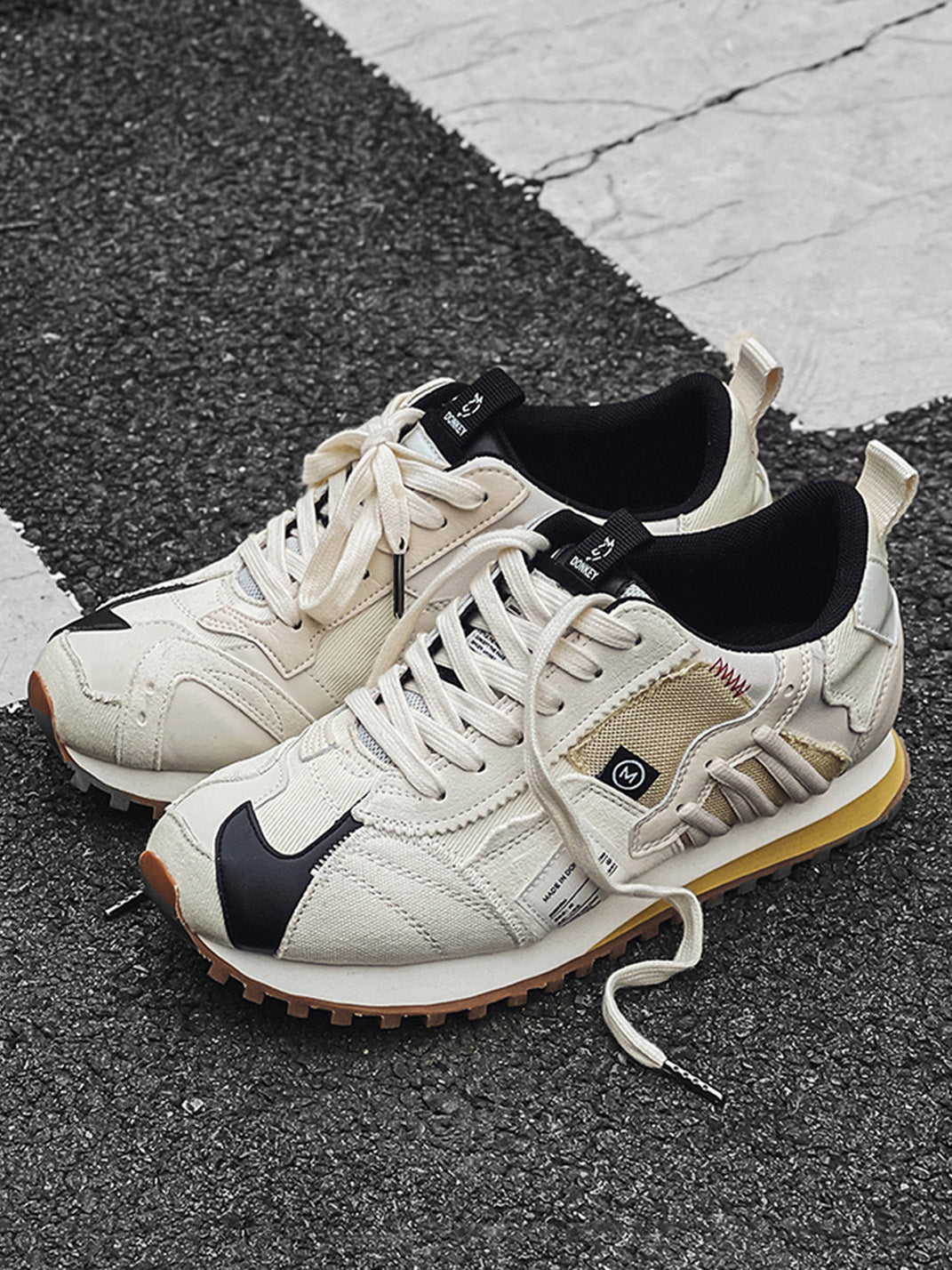 Ivory Waffle-Sole Retro Runner Sneakers - View 9