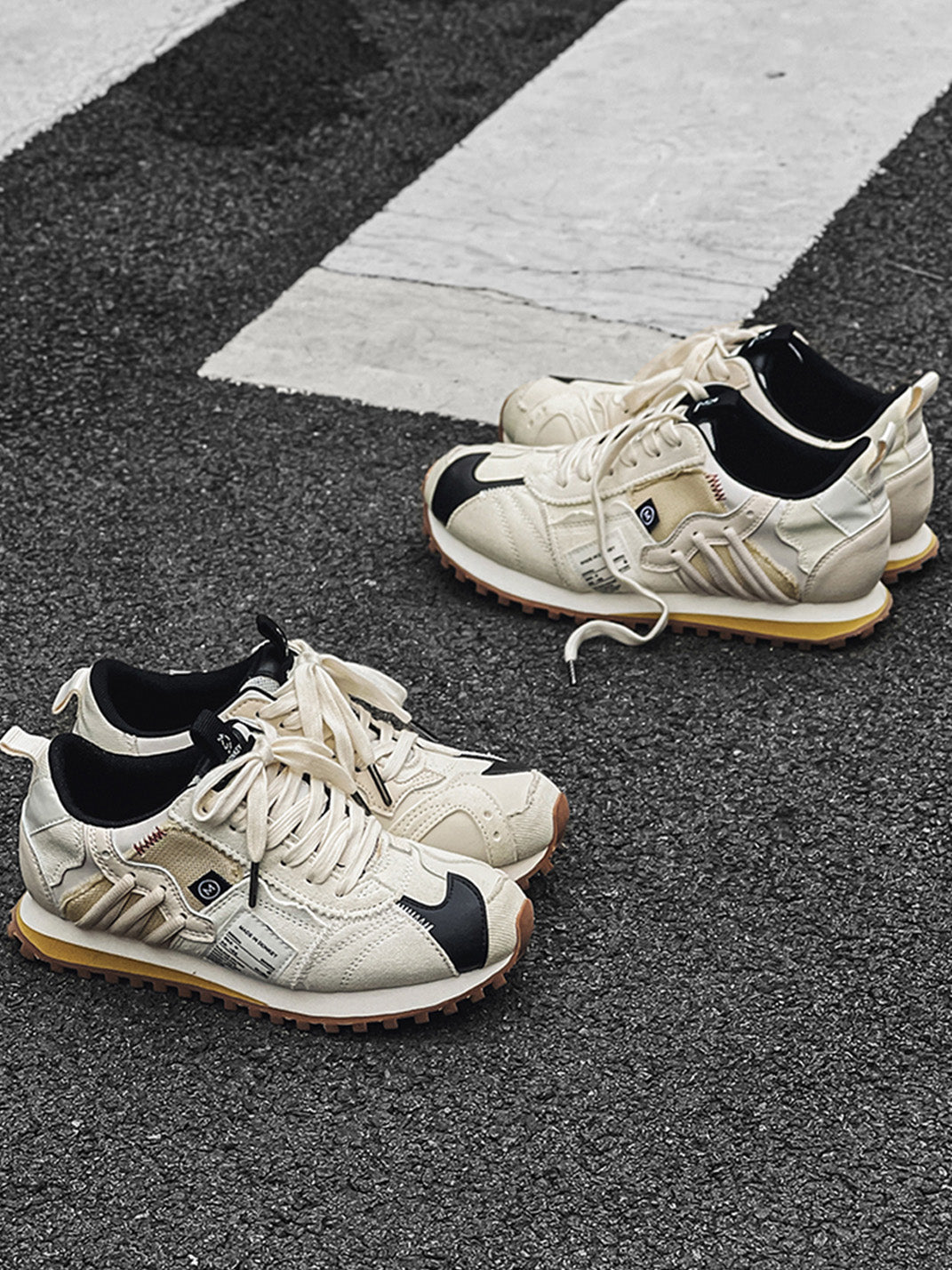 Ivory Waffle-Sole Retro Runner Sneakers - View 10