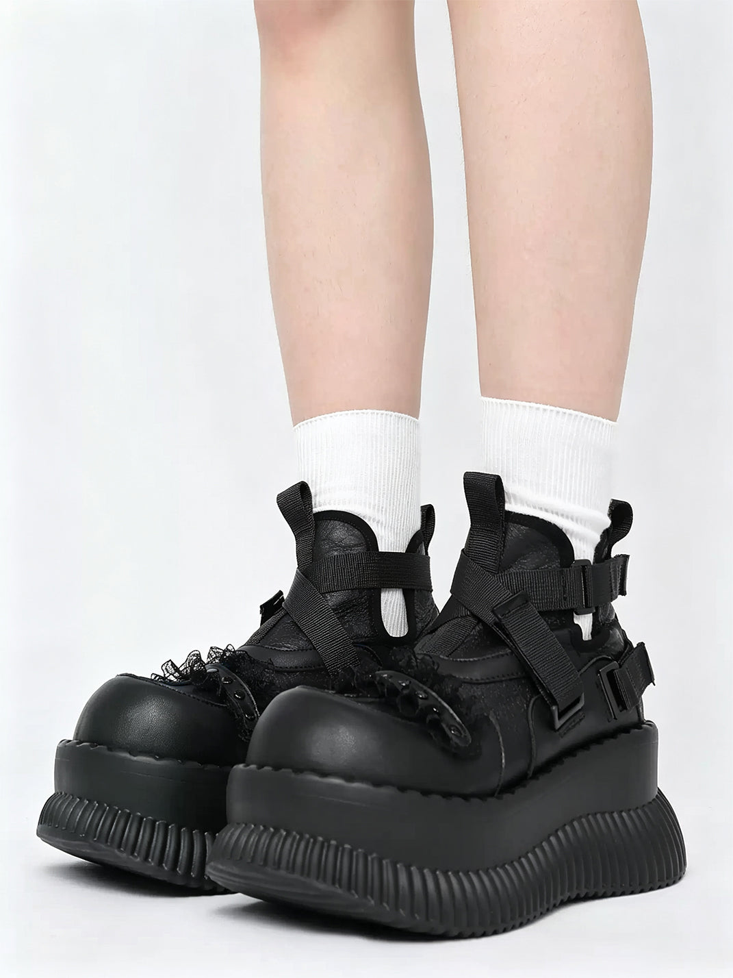 Multi-Buckle Studded Platform Ankle Boots - view 3