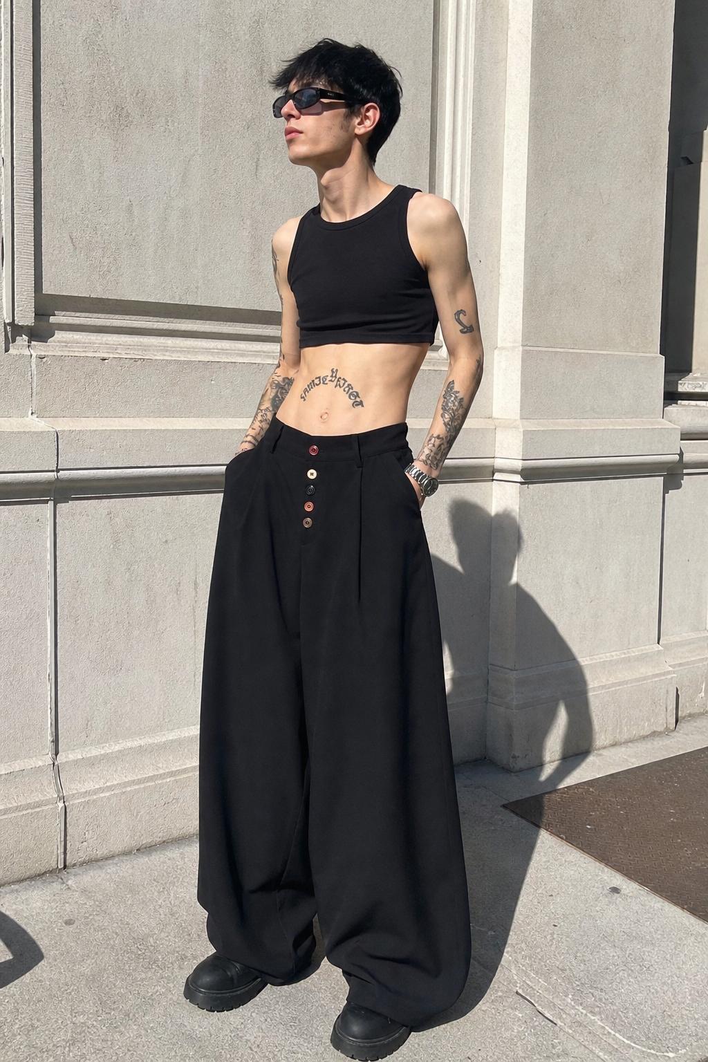 Multi-Button High-Waisted Wide-Leg Trousers UGC showcase 1