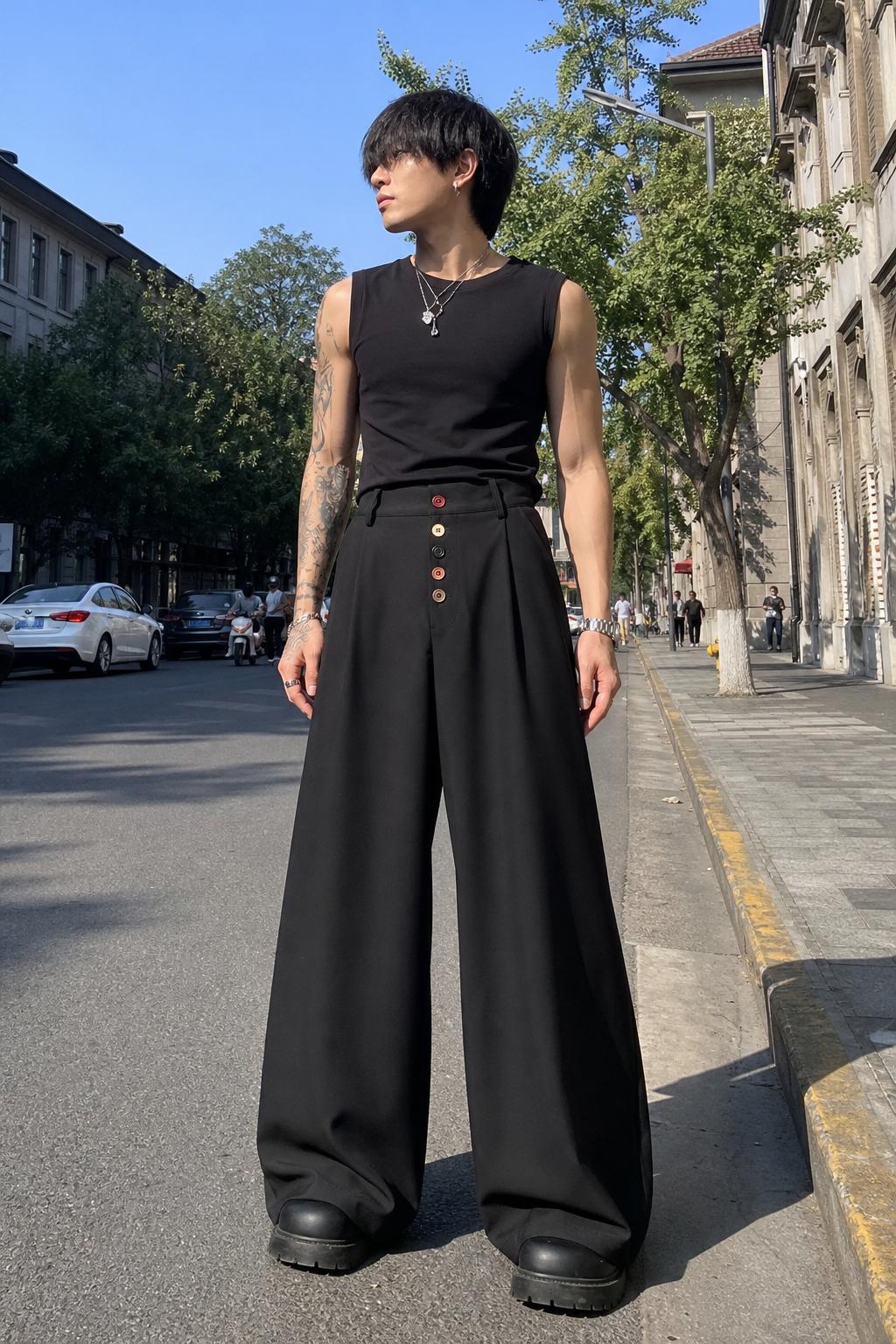 Multi-Button Wide-Leg Trousers | Chiclara
