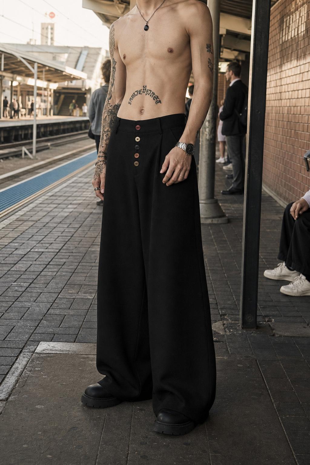 Multi-Button High-Waisted Wide-Leg Trousers UGC showcase 5