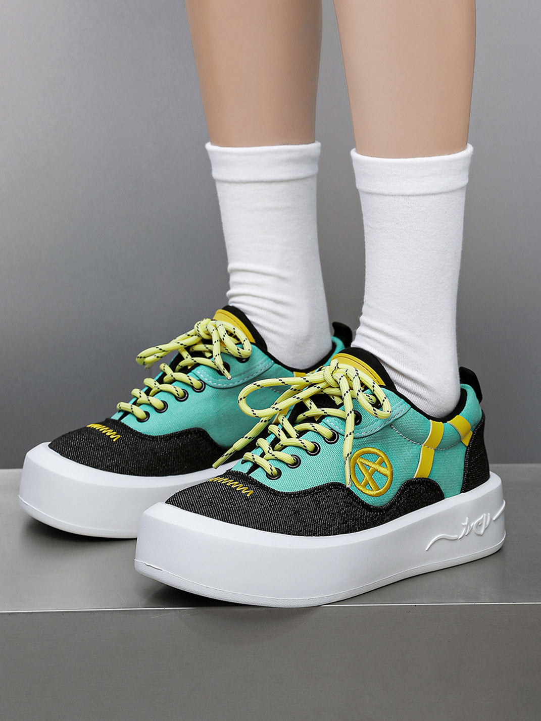 Neon Colorblock Canvas Platform Sneakers - View 23