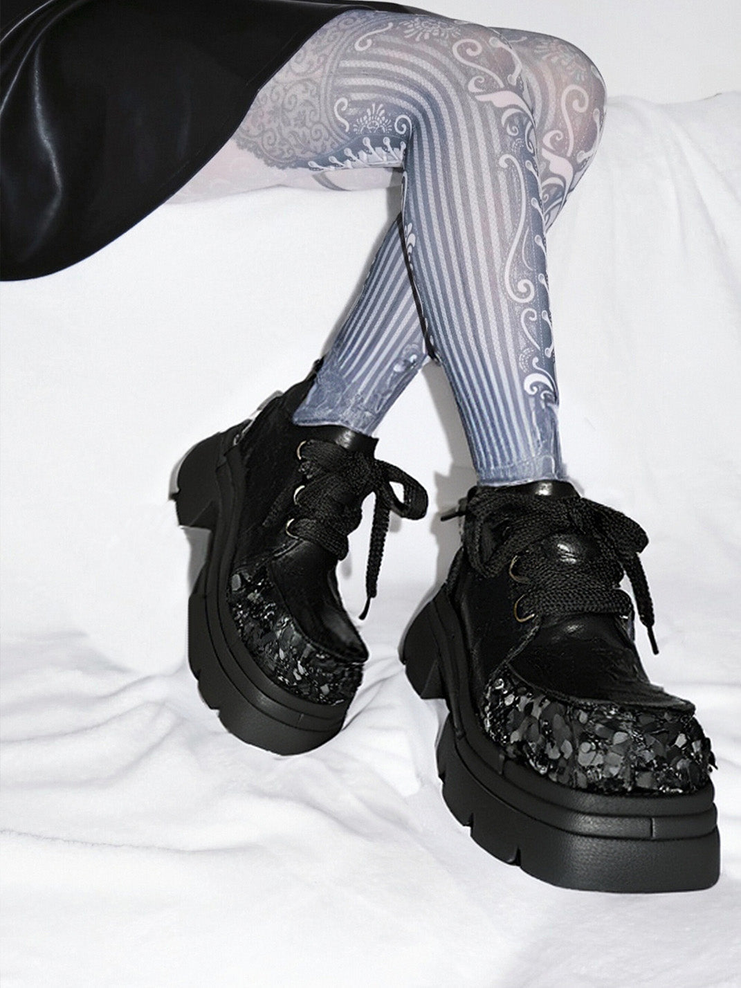 Floral-Sequin Platform Derby Shoes - View 5