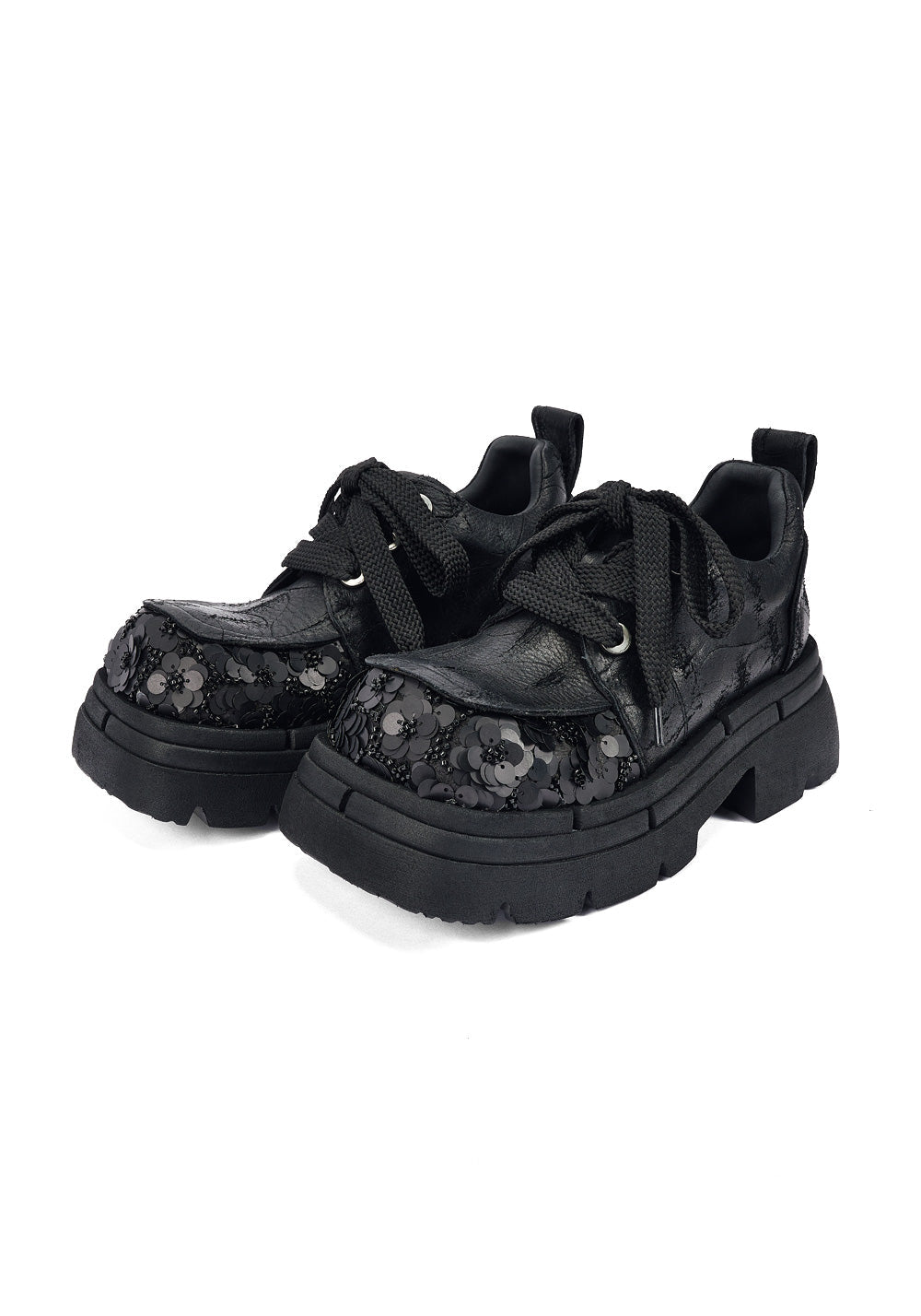 Floral-Sequin Platform Derby Shoes - View 7