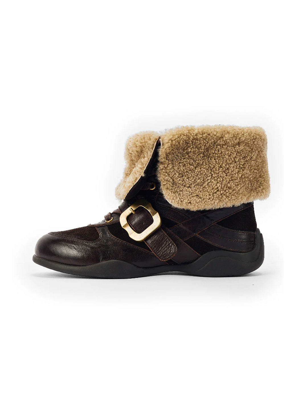 Shearling-Cuff Navajo Leather Ankle Boots