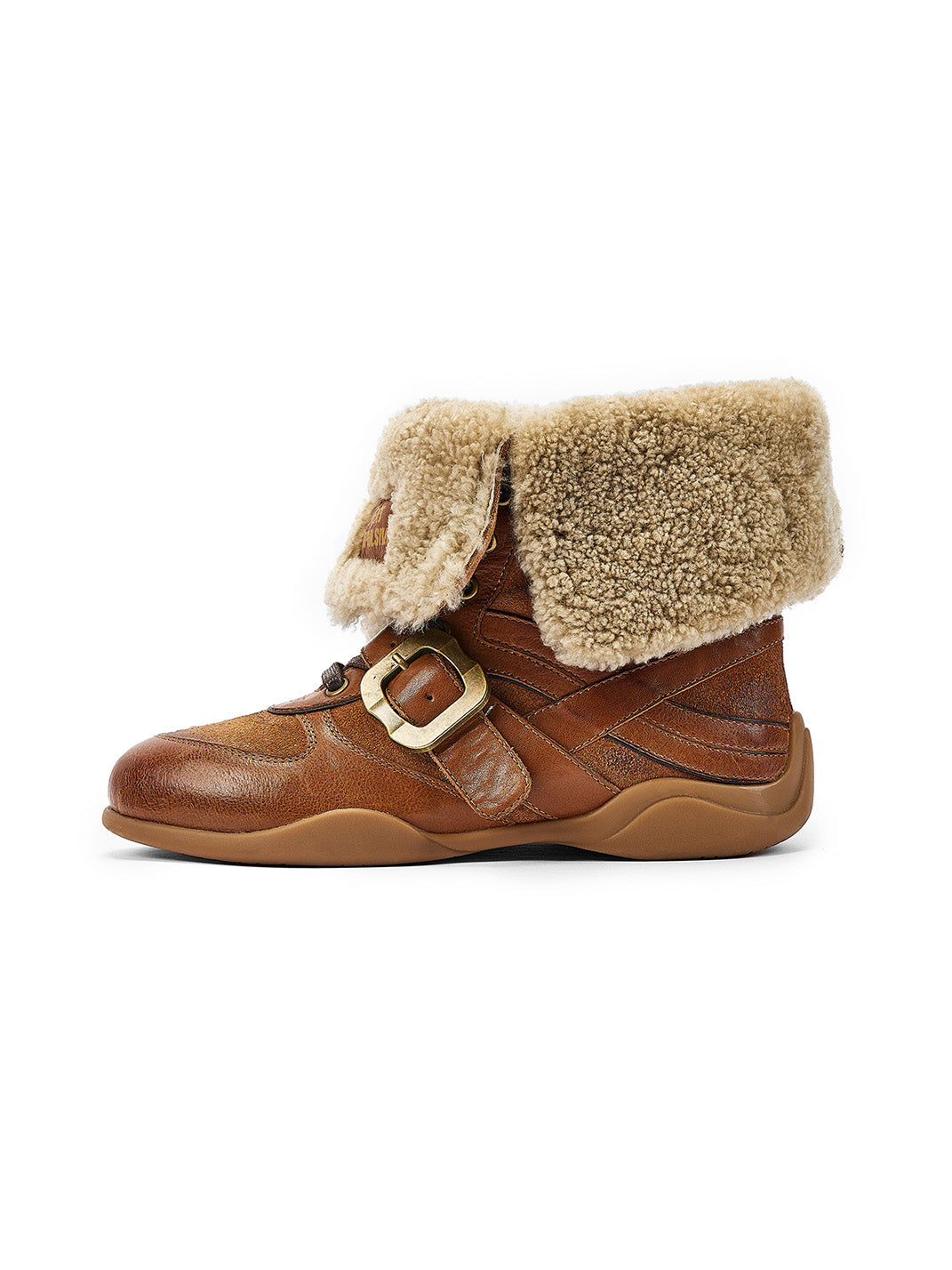 Shearling-Lined Buckle Western Ankle Boots