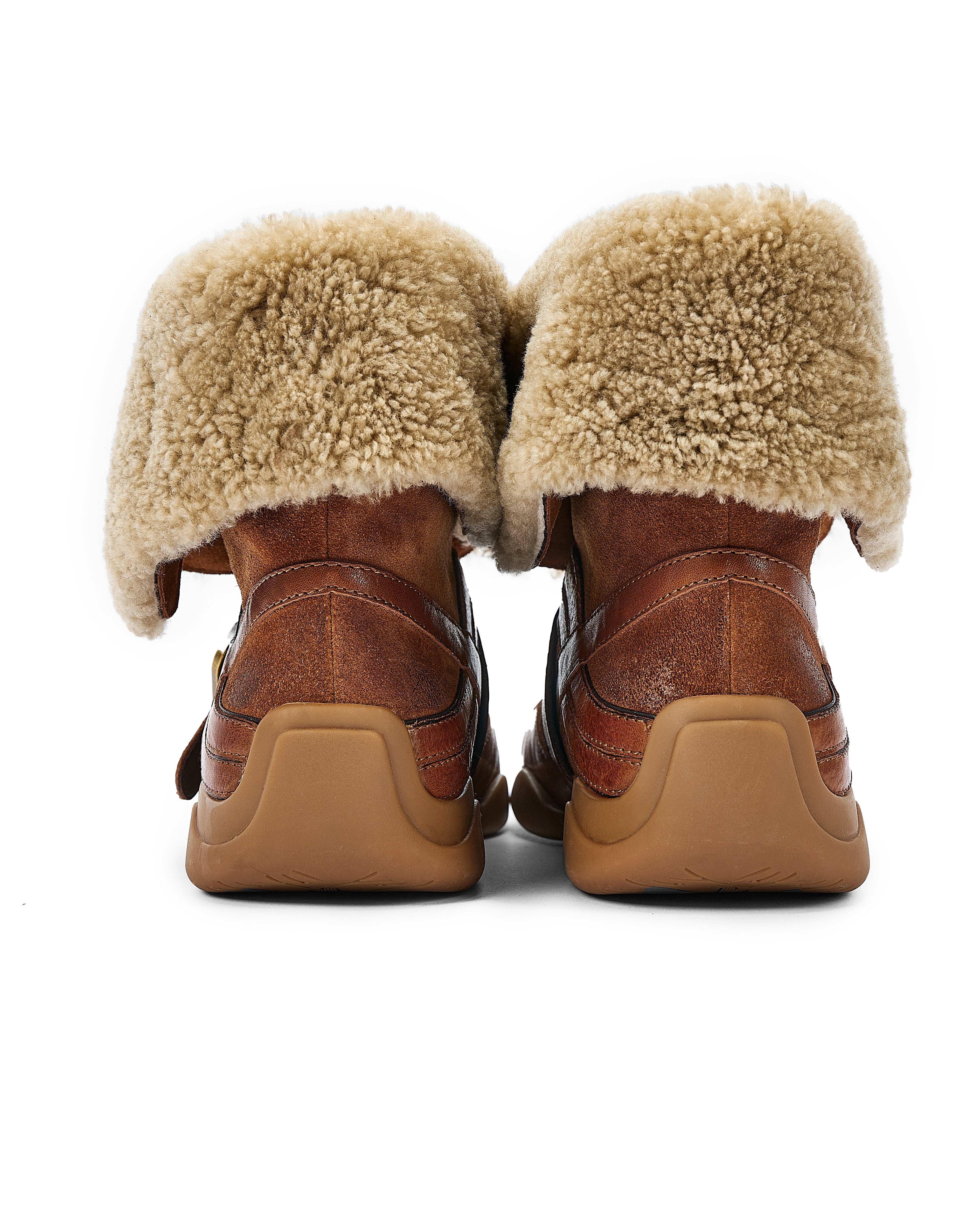 Shearling-Lined Buckle Western Ankle Boots - View 8