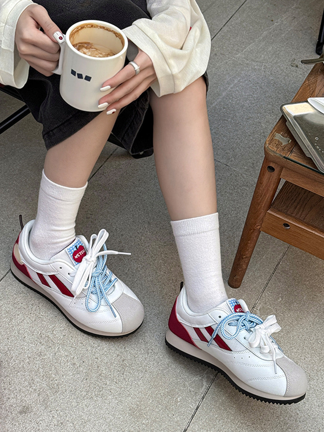 Apple-Detail Mesh Retro Runner Sneakers - View 9