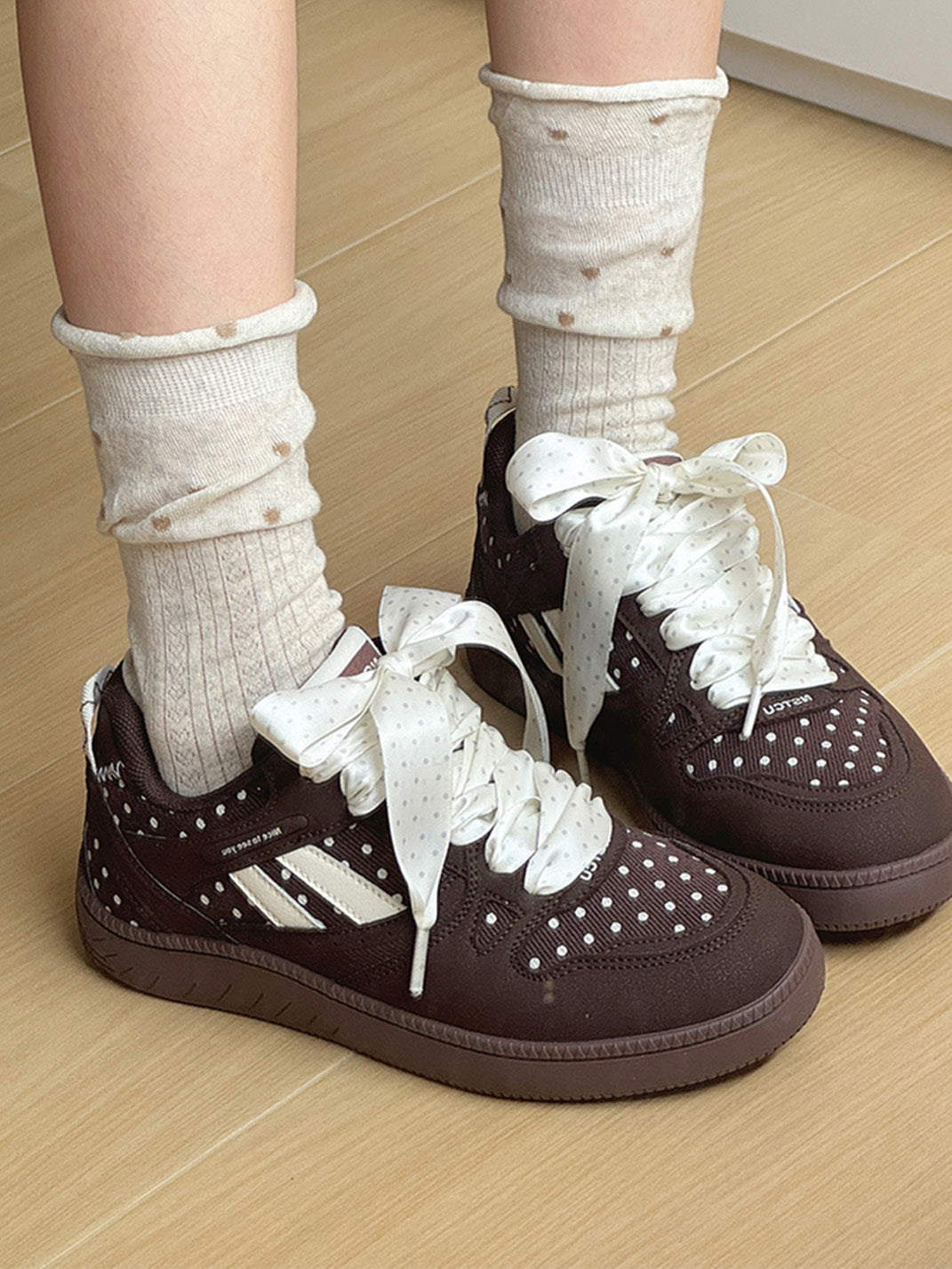 Polka-Dot Ribbon Low-Top Skate Sneakers - View 5