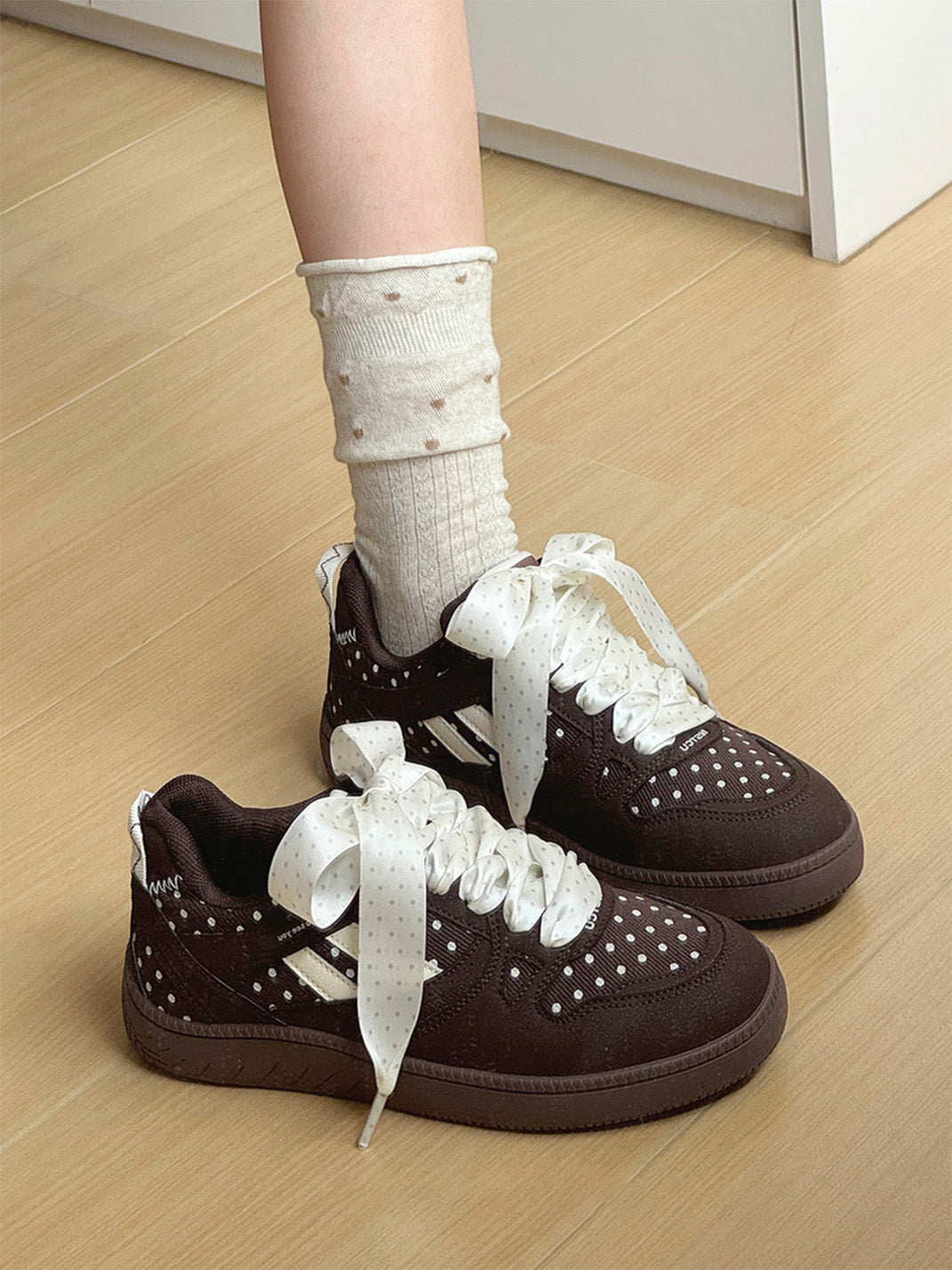 Polka-Dot Ribbon Low-Top Skate Sneakers - View 6
