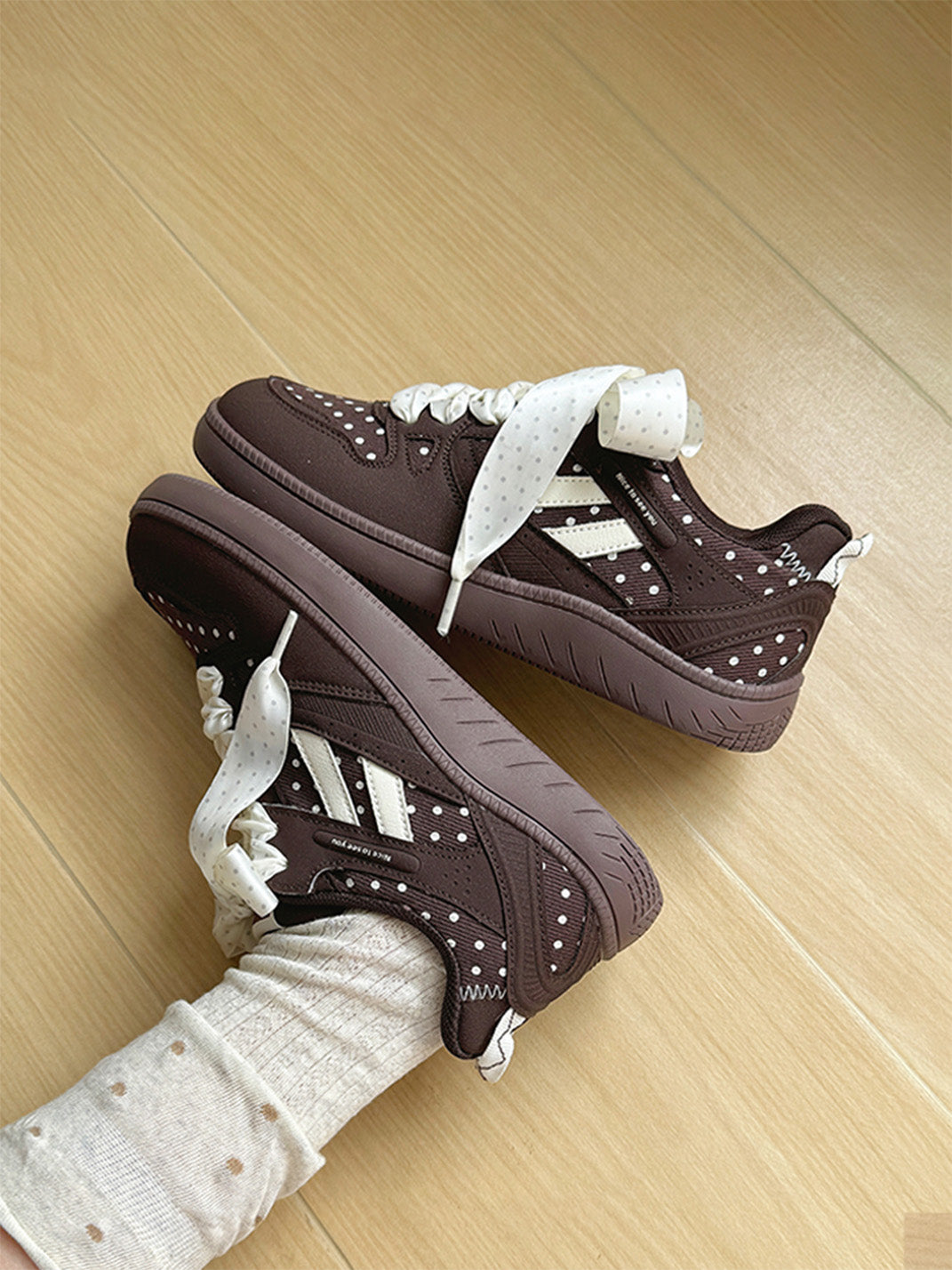 Polka-Dot Ribbon Low-Top Skate Sneakers - View 7