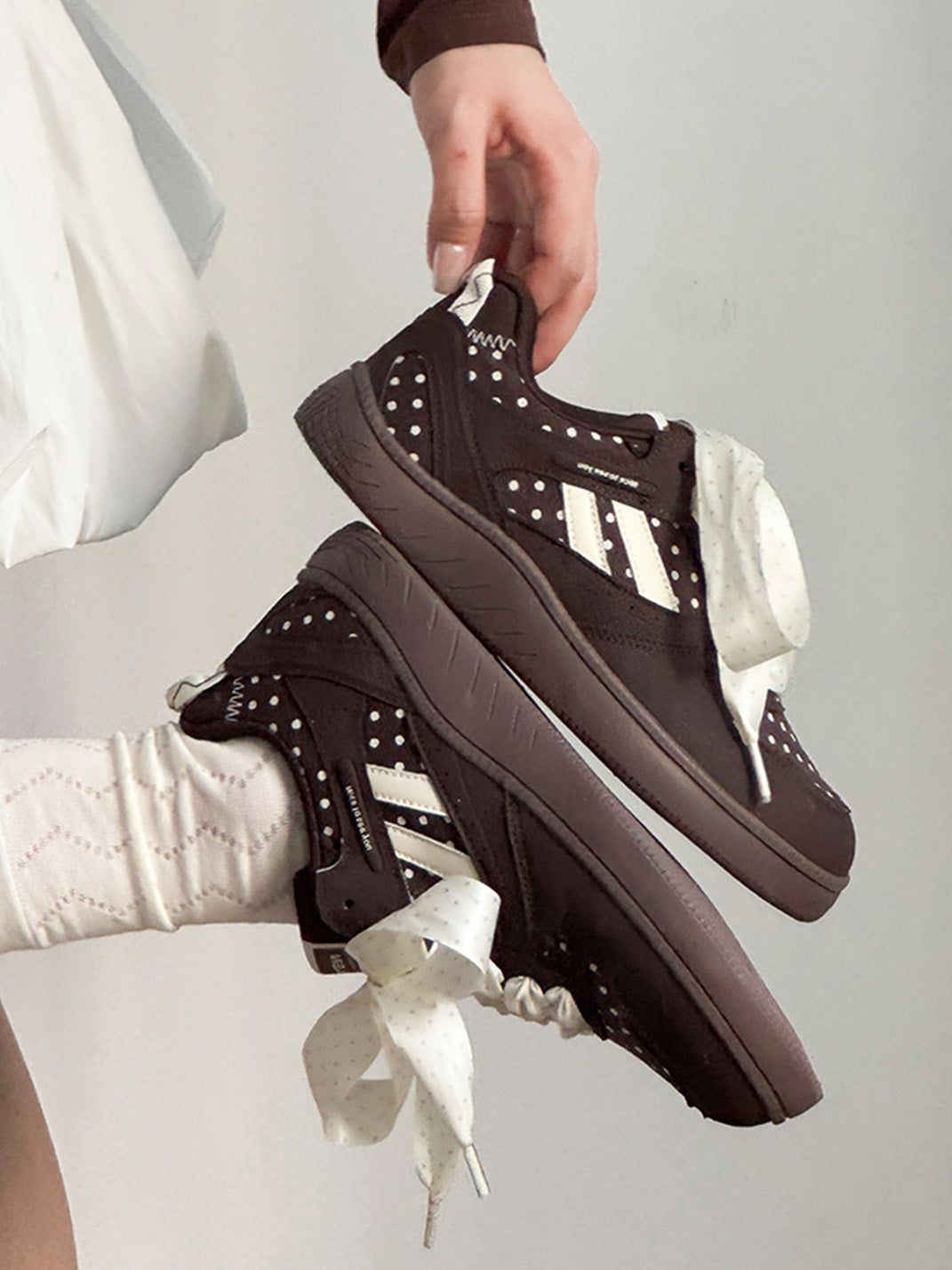 Polka-Dot Ribbon Low-Top Skate Sneakers - View 10
