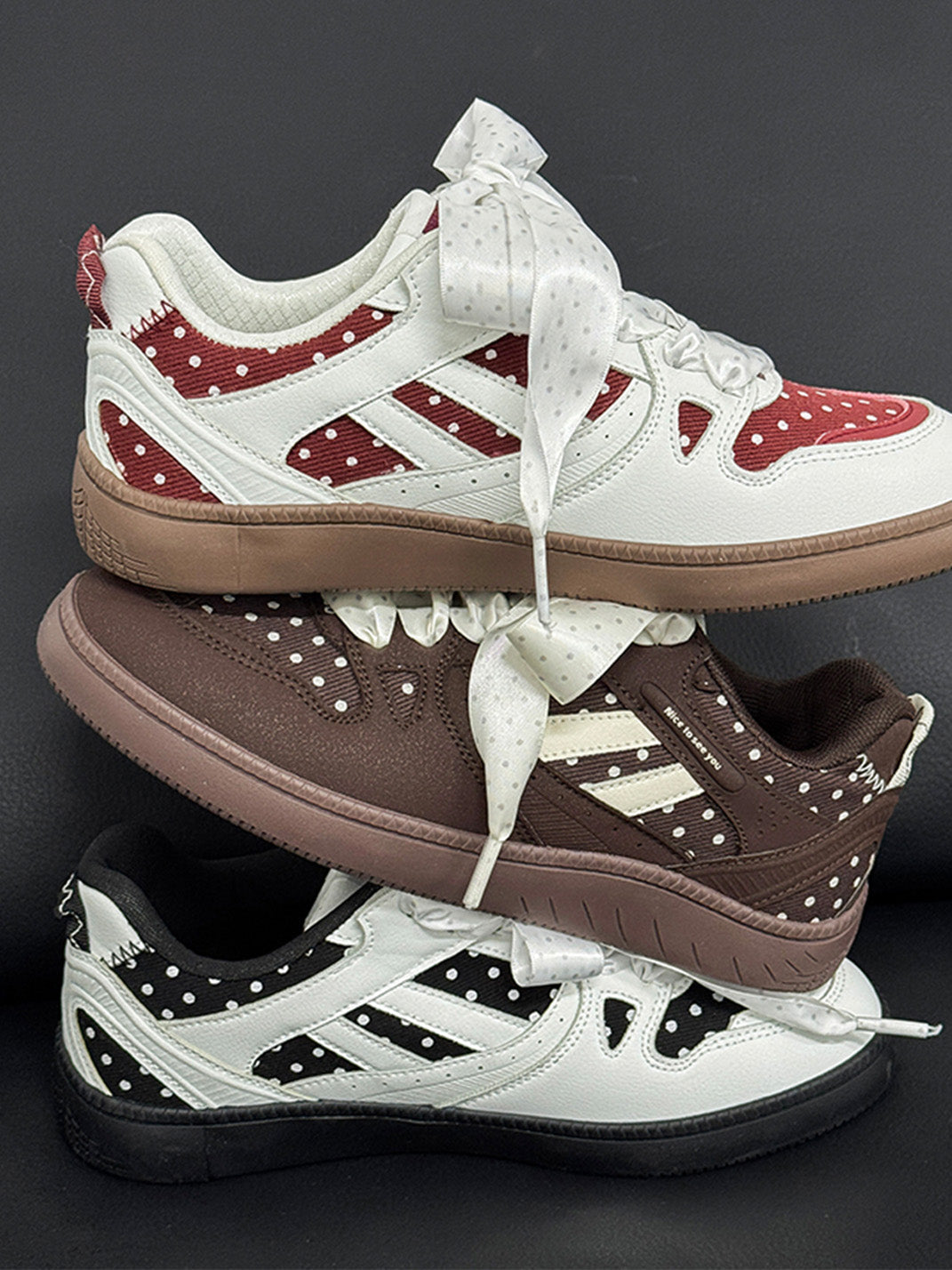 Polka-Dot Ribbon Low-Top Skate Sneakers - View 18