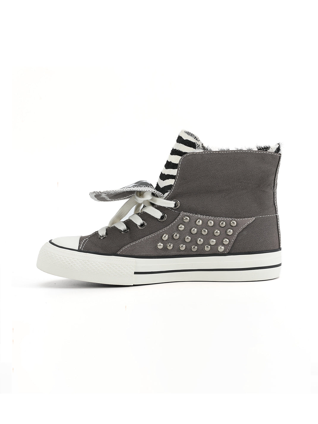 Zebra-Panel Studded Canvas High-Top Sneakers