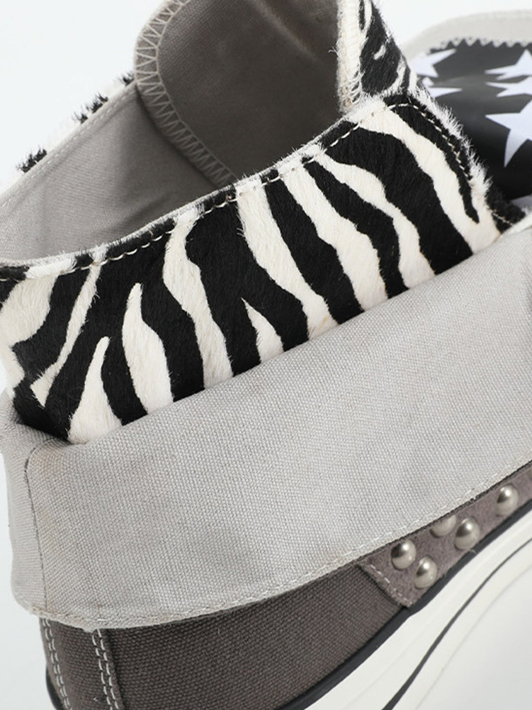 Zebra-Panel Studded Canvas High-Top Sneakers - View 9