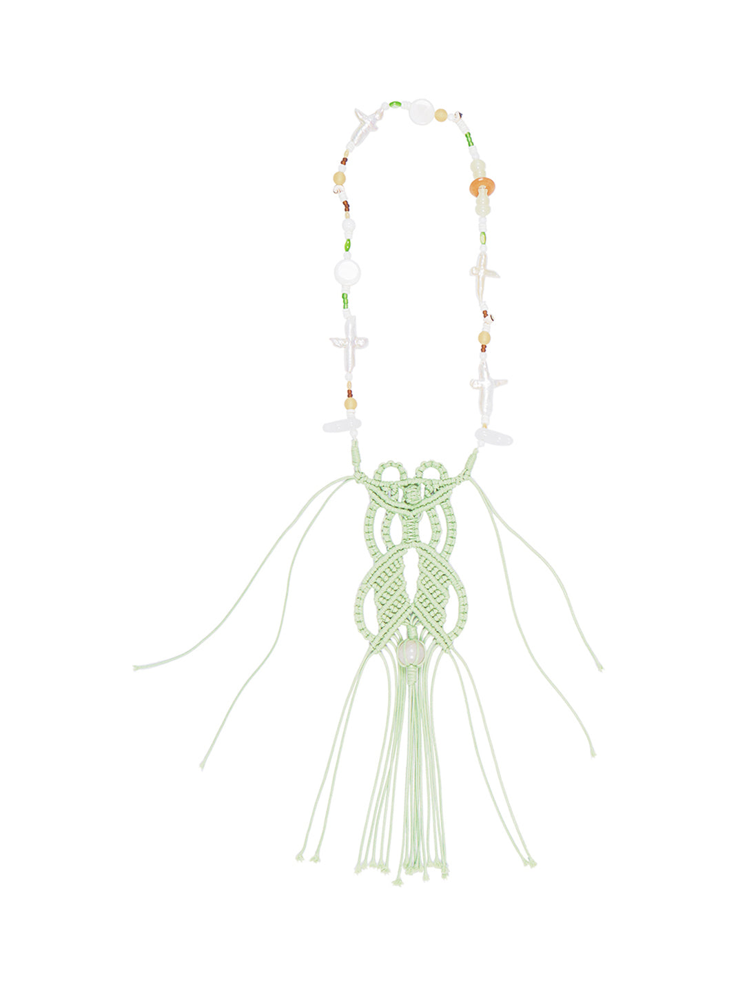 Mint Macrame Tassel Statement Necklace