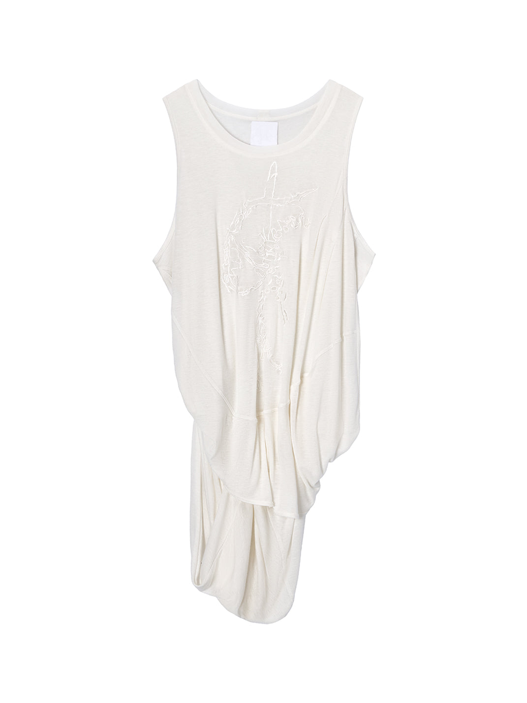 Ivory Knot-Drape Embroidered Tencel Vest