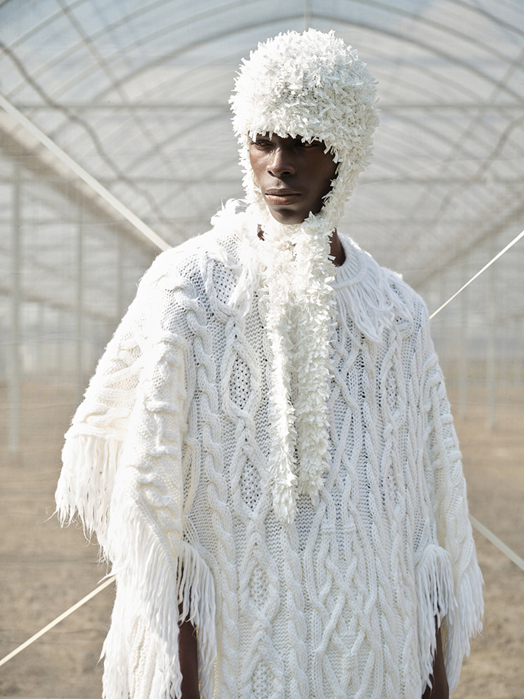 Ivory Shaggy-Yarn Tie-On Hood - View 2