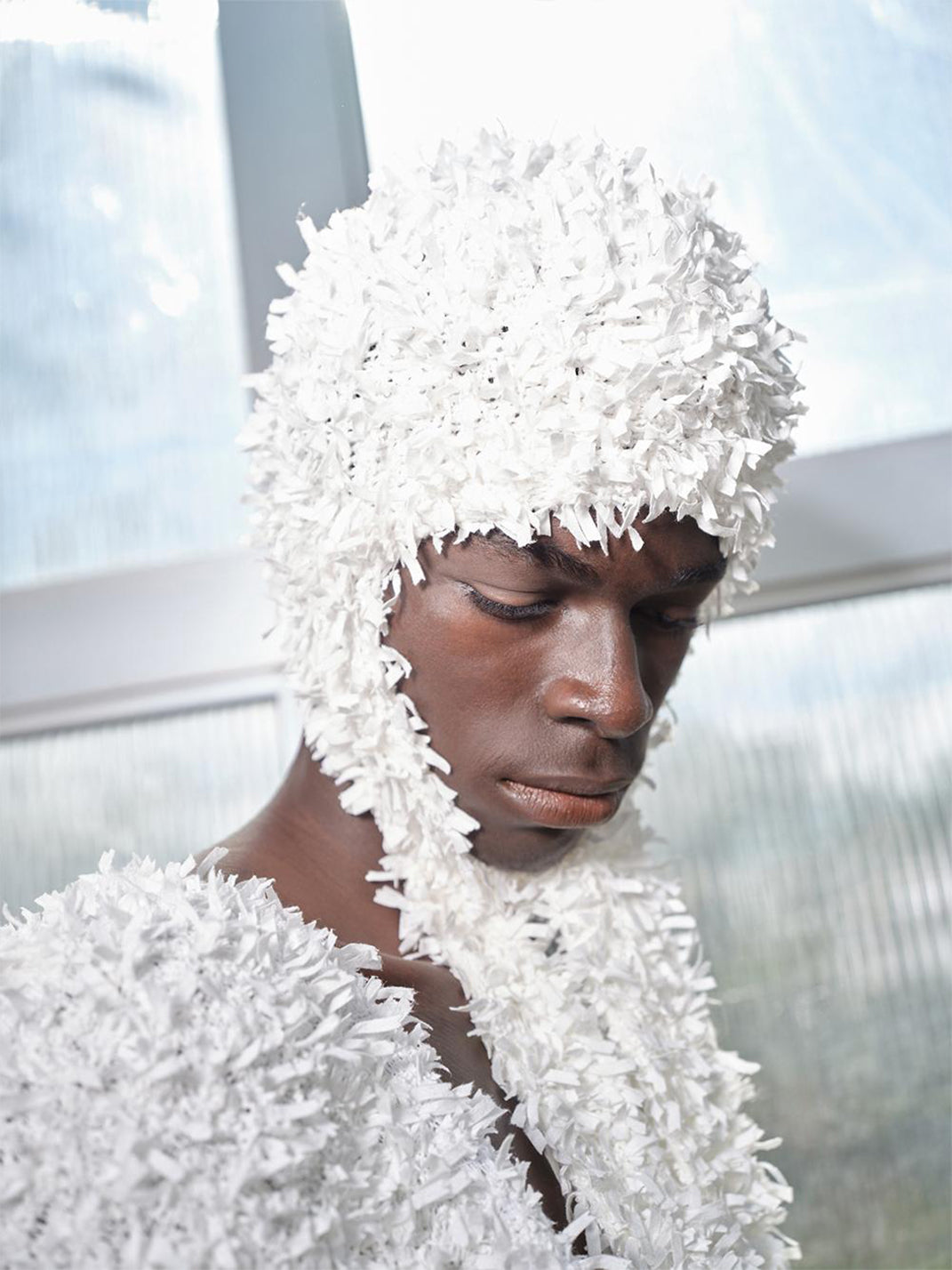 Ivory Shaggy-Yarn Tie-On Hood - View 3
