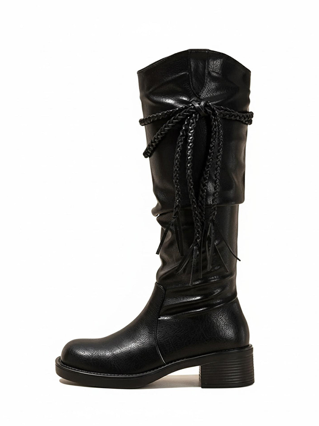 Tassel-Laced Over-the-Knee Riding Boots