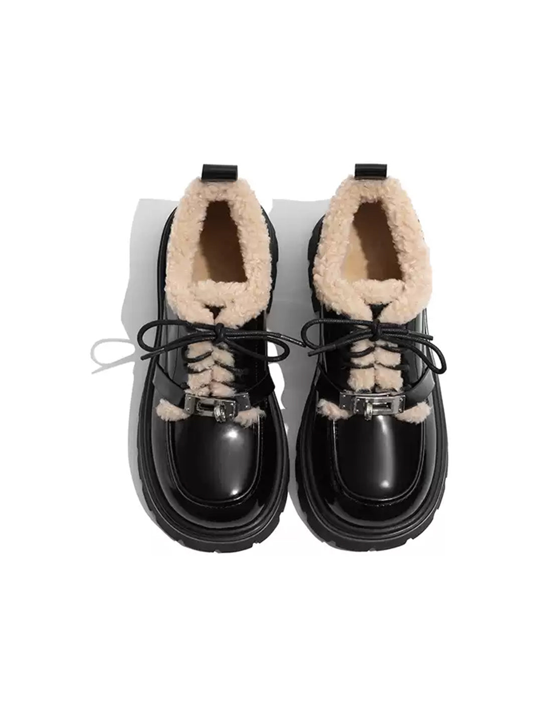 Fleece-Collar Patent Platform Oxford Shoes - View 5