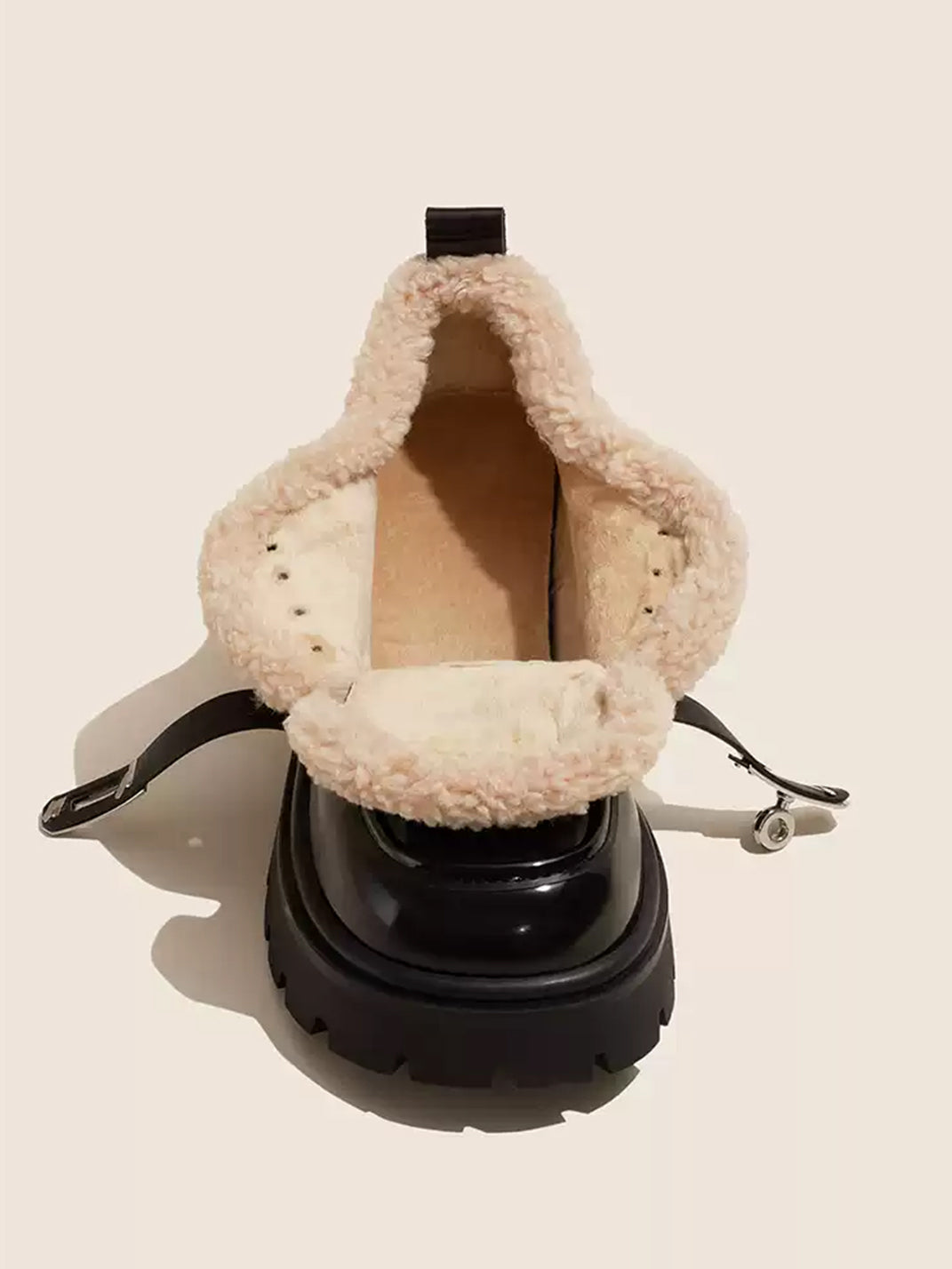 Fleece-Collar Patent Platform Oxford Shoes - View 7