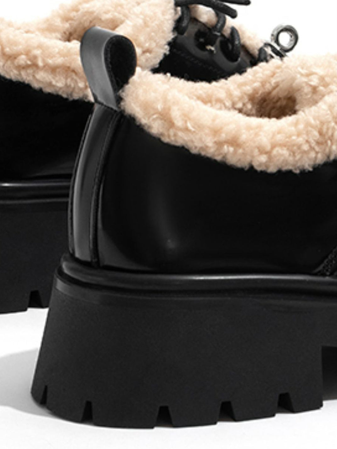 Fleece-Collar Patent Platform Oxford Shoes - View 8