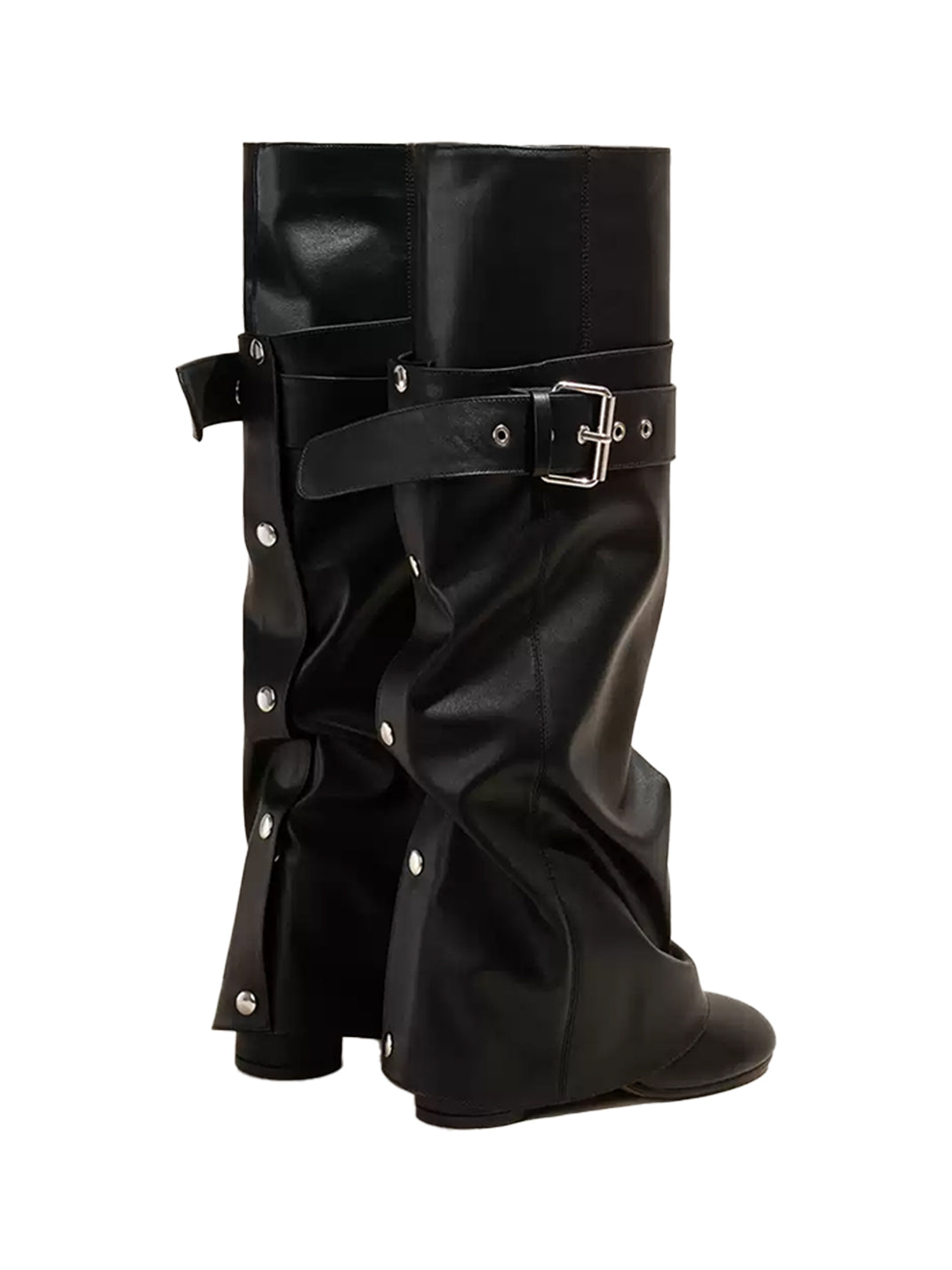 Black Foldover Knee-High Heeled Boots - View 9