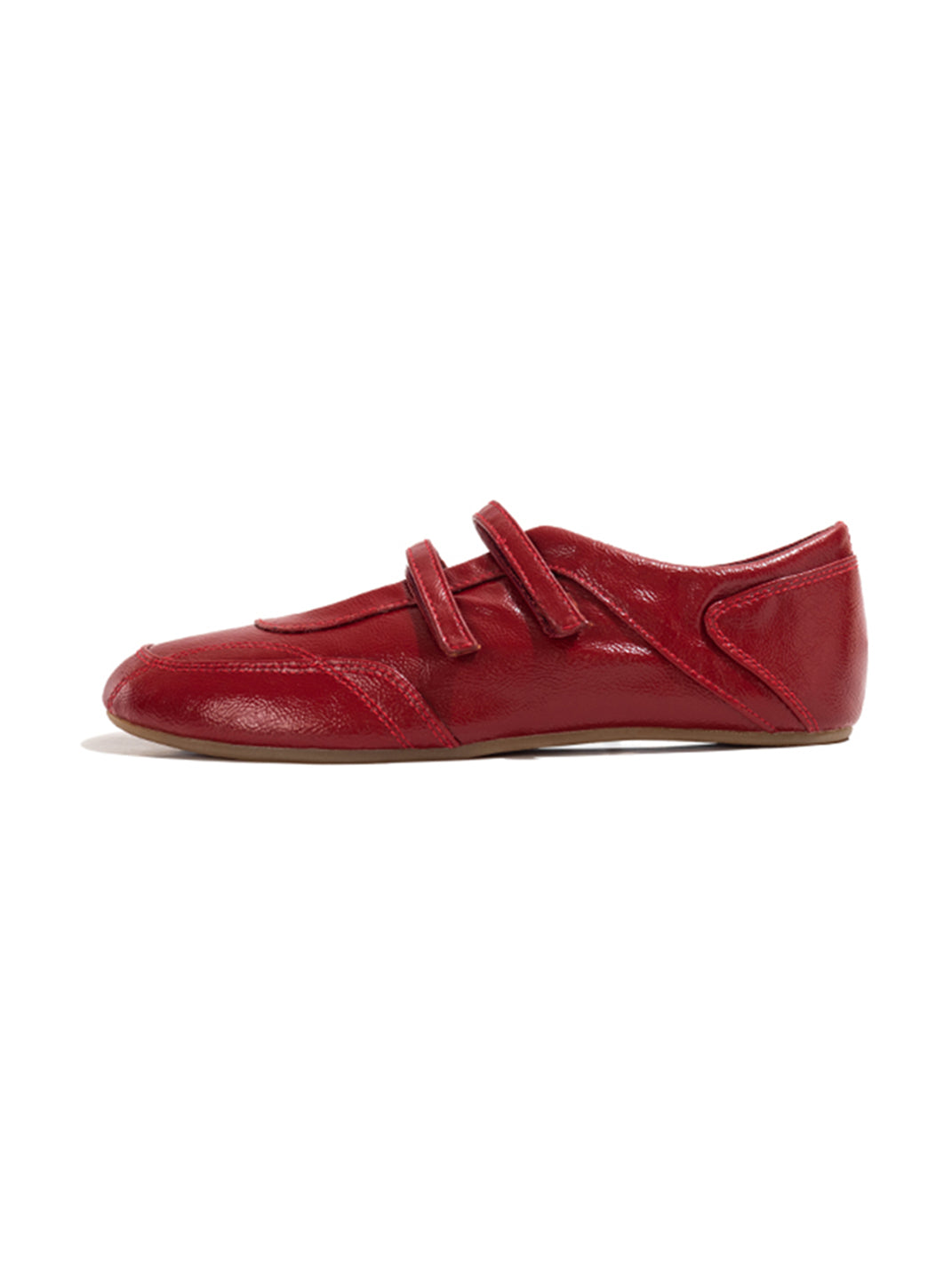 Crisscross-Strap Red Leather Flats