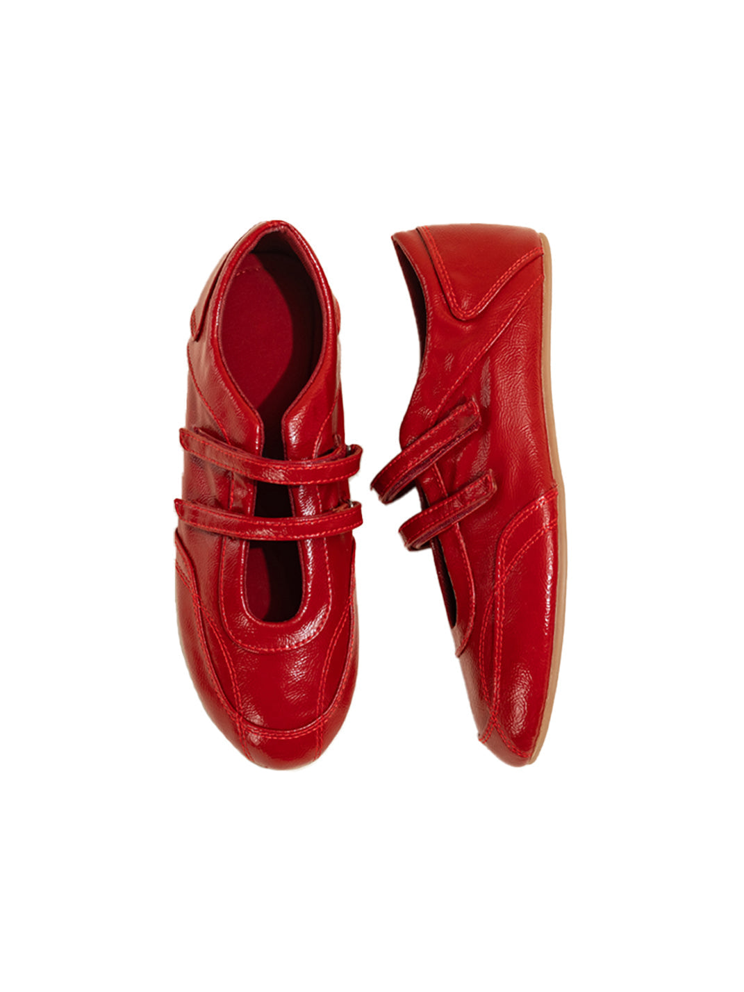 Crisscross-Strap Red Leather Flats - View 7