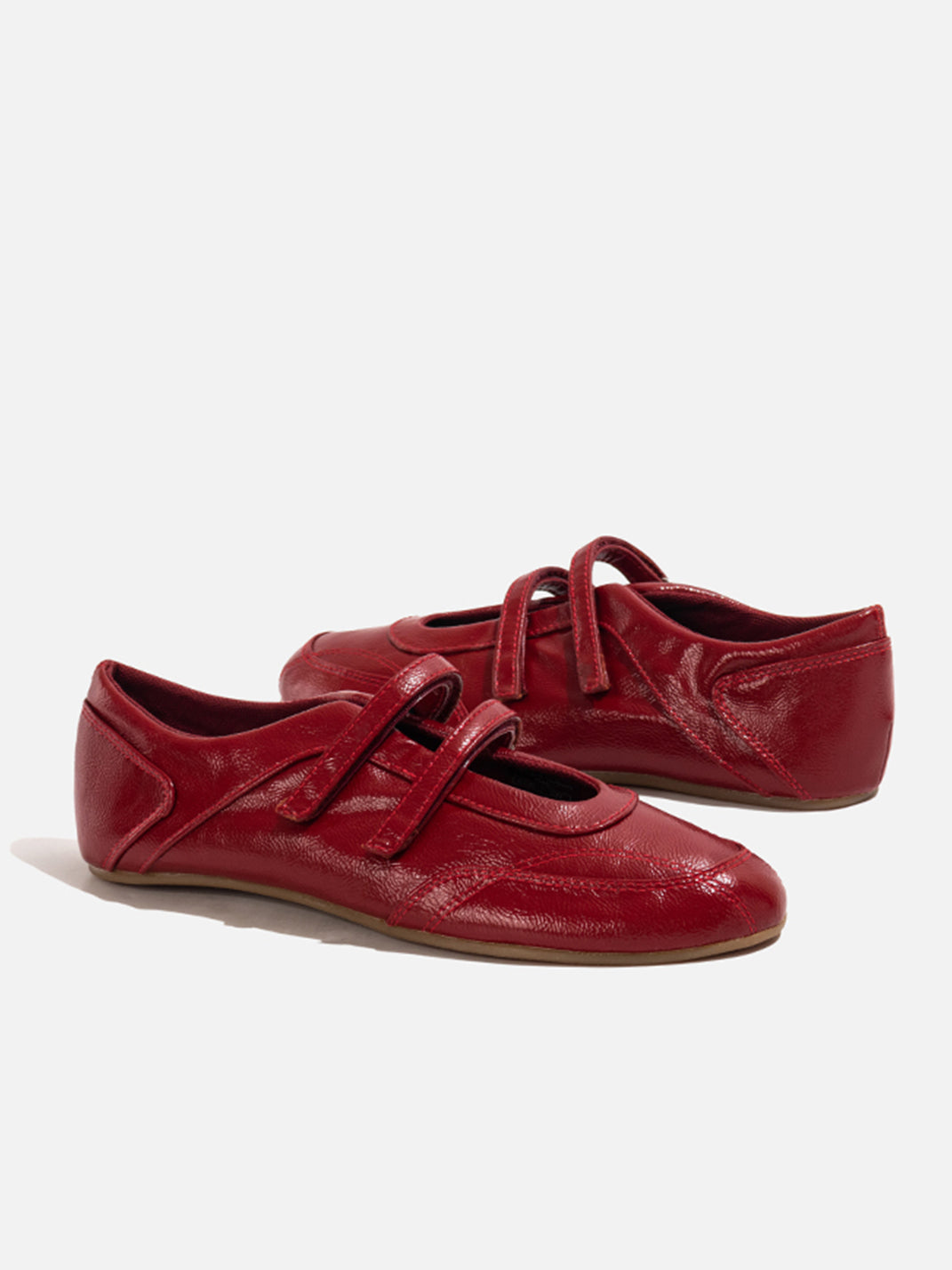 Crisscross-Strap Red Leather Flats - View 8