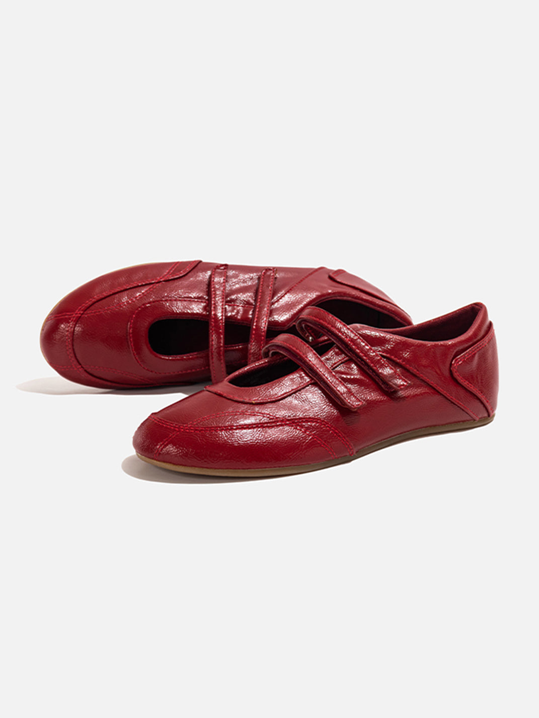 Crisscross-Strap Red Leather Flats - View 10