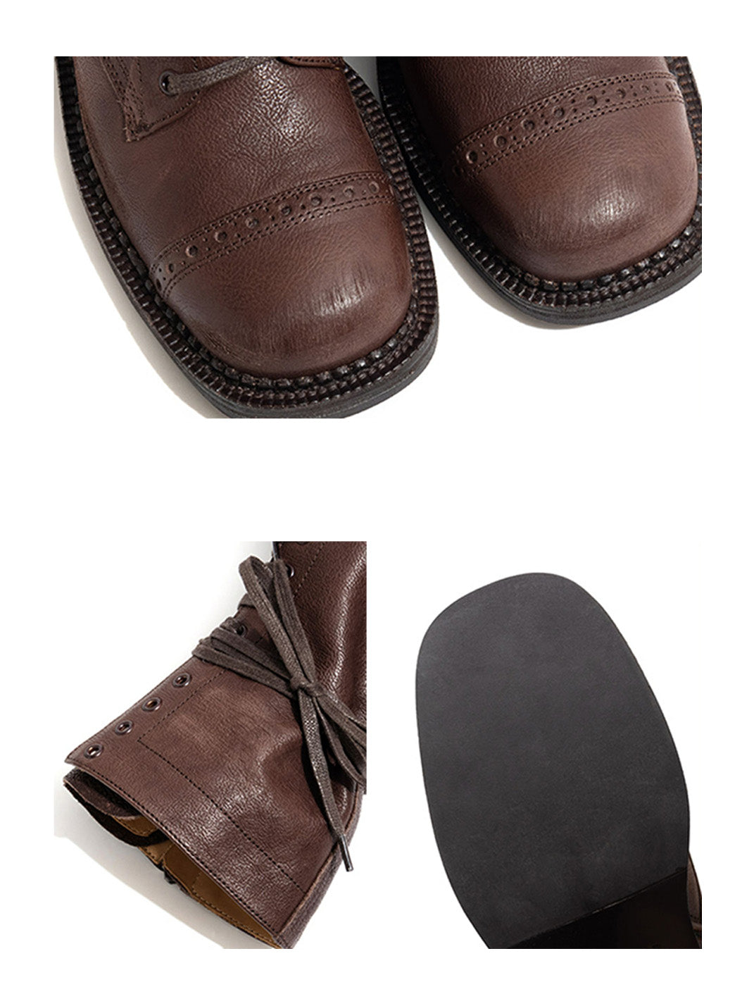 Distressed Leather Mid-Calf Combat Boots - View 14
