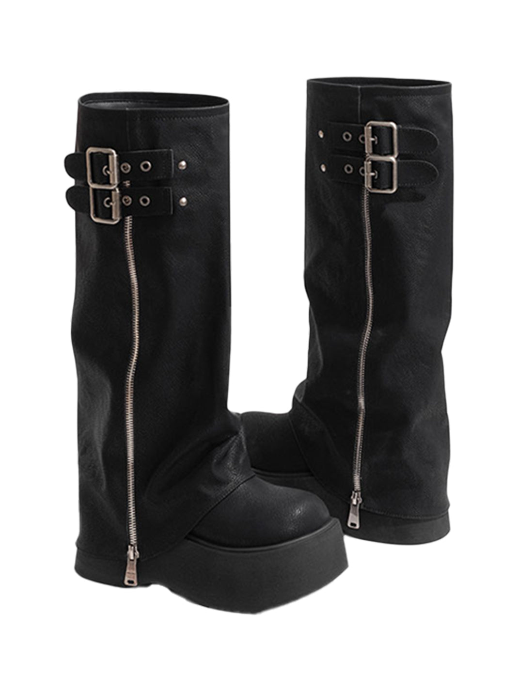 Side-Zip Knee-High Platform Boots - View 13