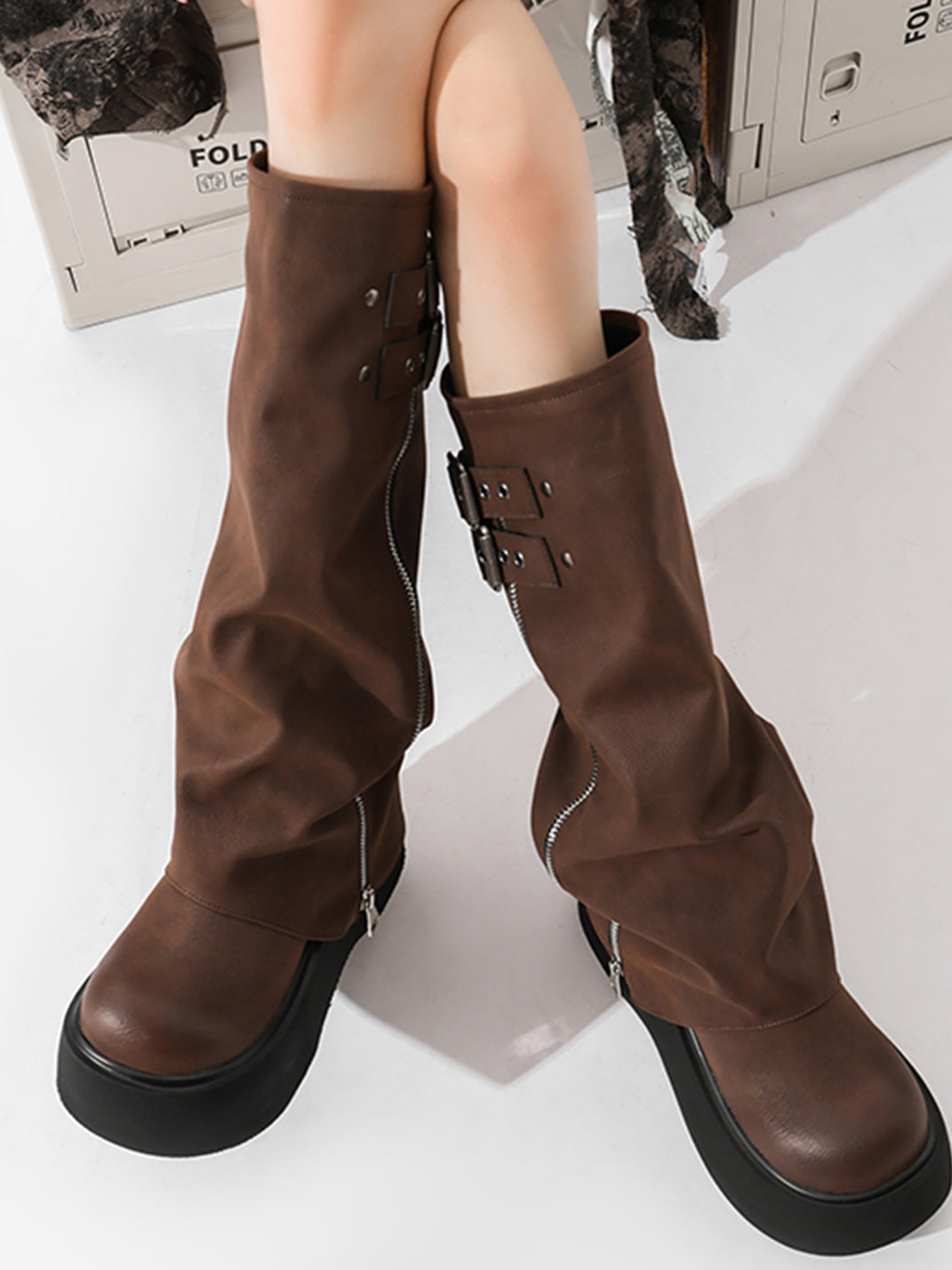 Side-Zip Knee-High Platform Boots - View 4